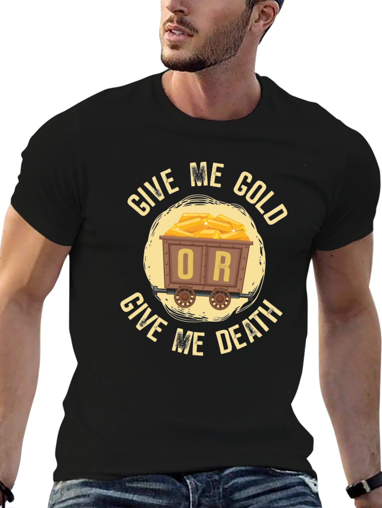 Black Give Me Gold Or Give Me Death Black T-Shirt view 6