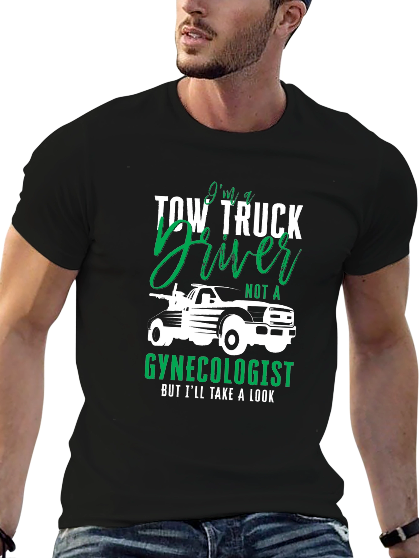 Black Tow Truck Driver Graphic Tee - Funny T-Shirt view 6