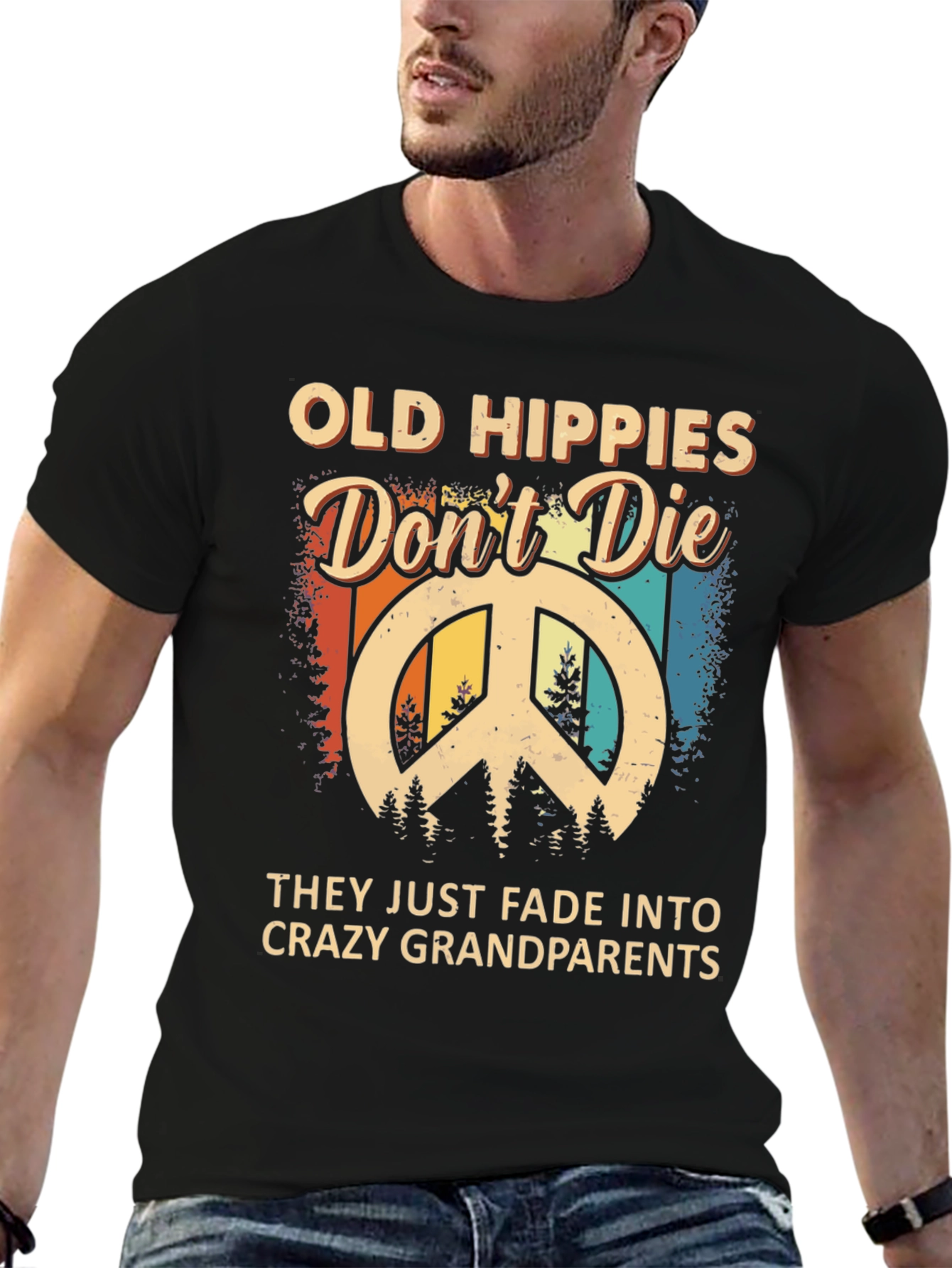 Black Old Hippies Don't Die T-Shirt view 6