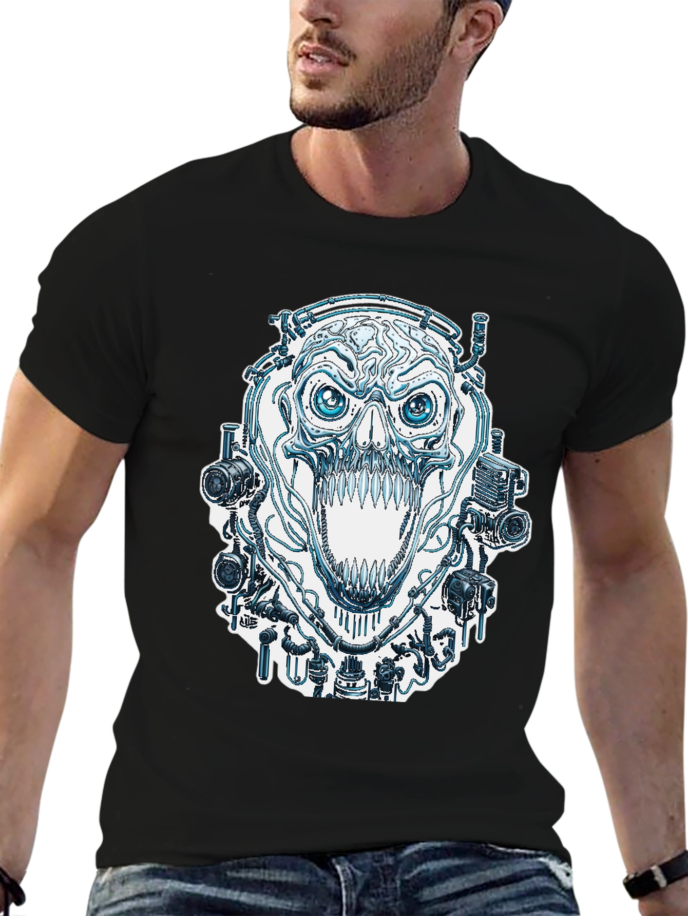 Black Steampunk Skull T-Shirt - Edgy Graphic Tee view 6