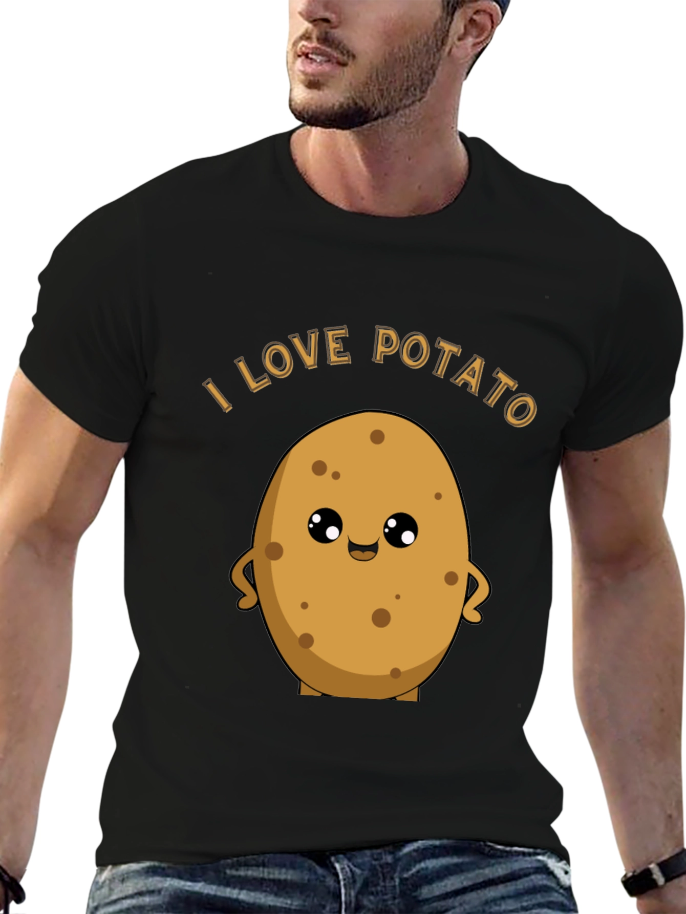 Black I Love Potato Graphic T-Shirt - Unisex Black Tee view 6