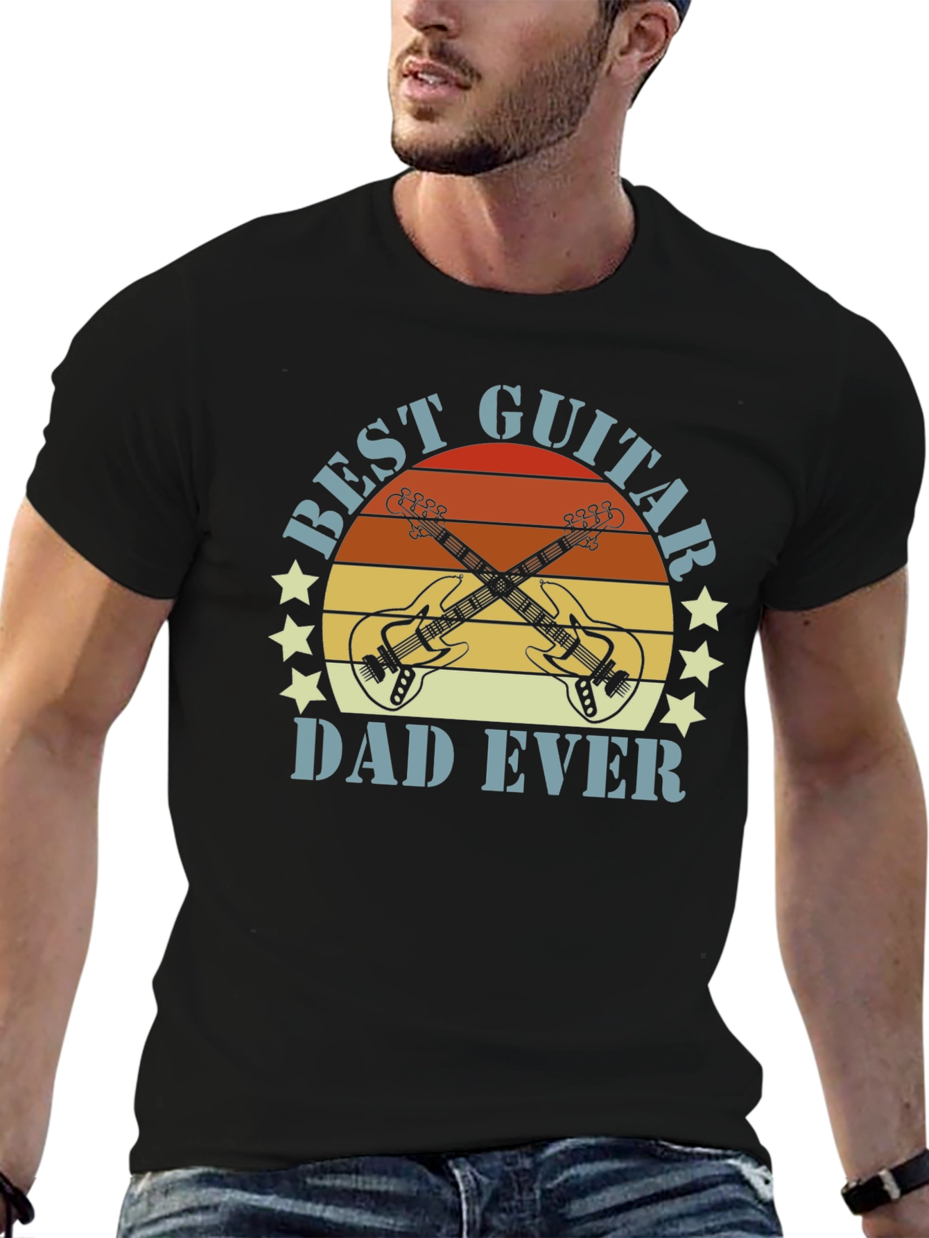 Black Best Guitar Dad Ever T-Shirt view 6