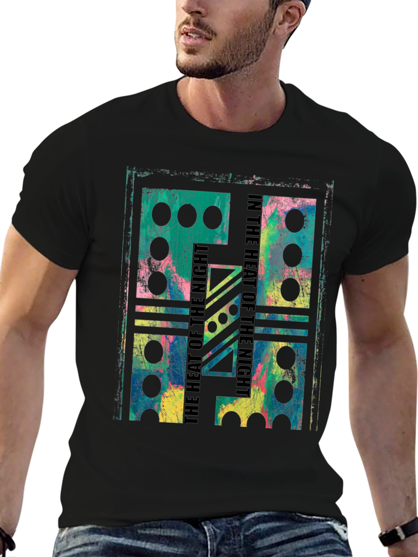 Black Abstract Domino T-Shirt - Heat of the Night Design view 6