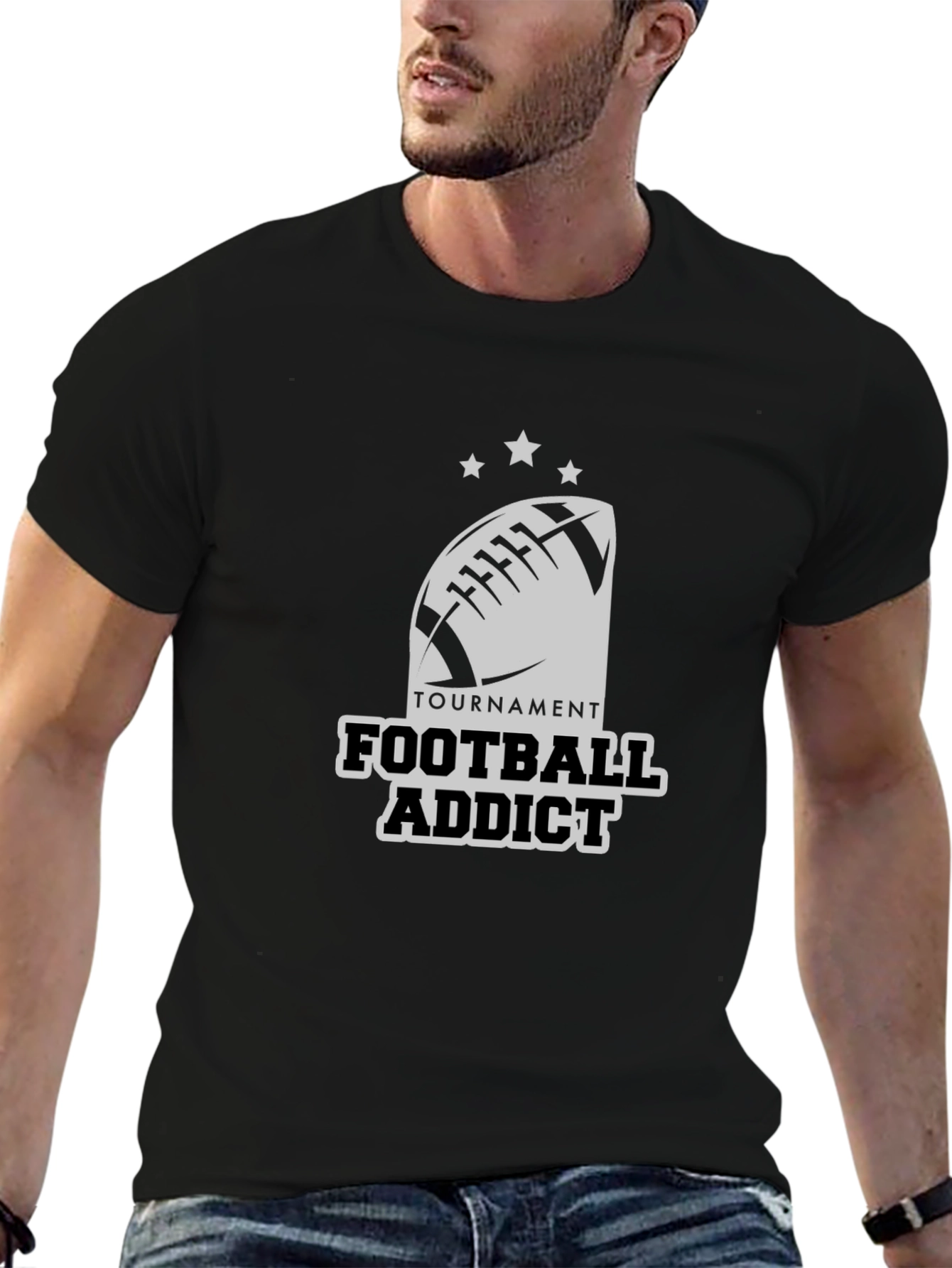 Black Tournament Football Addict T-Shirt view 6