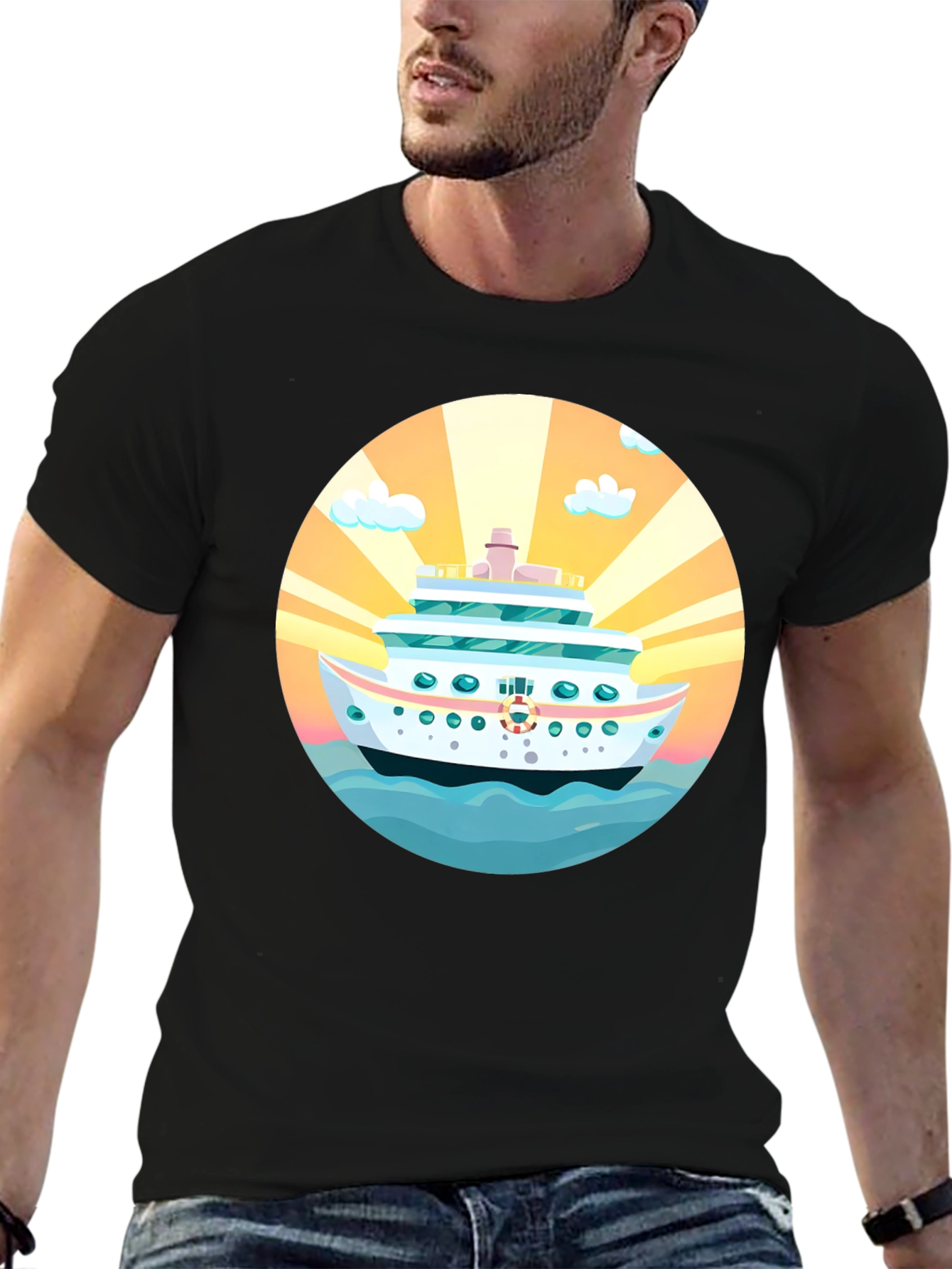 Black Cruise Ship Graphic Tee - Sun, Sea, Style! view 6
