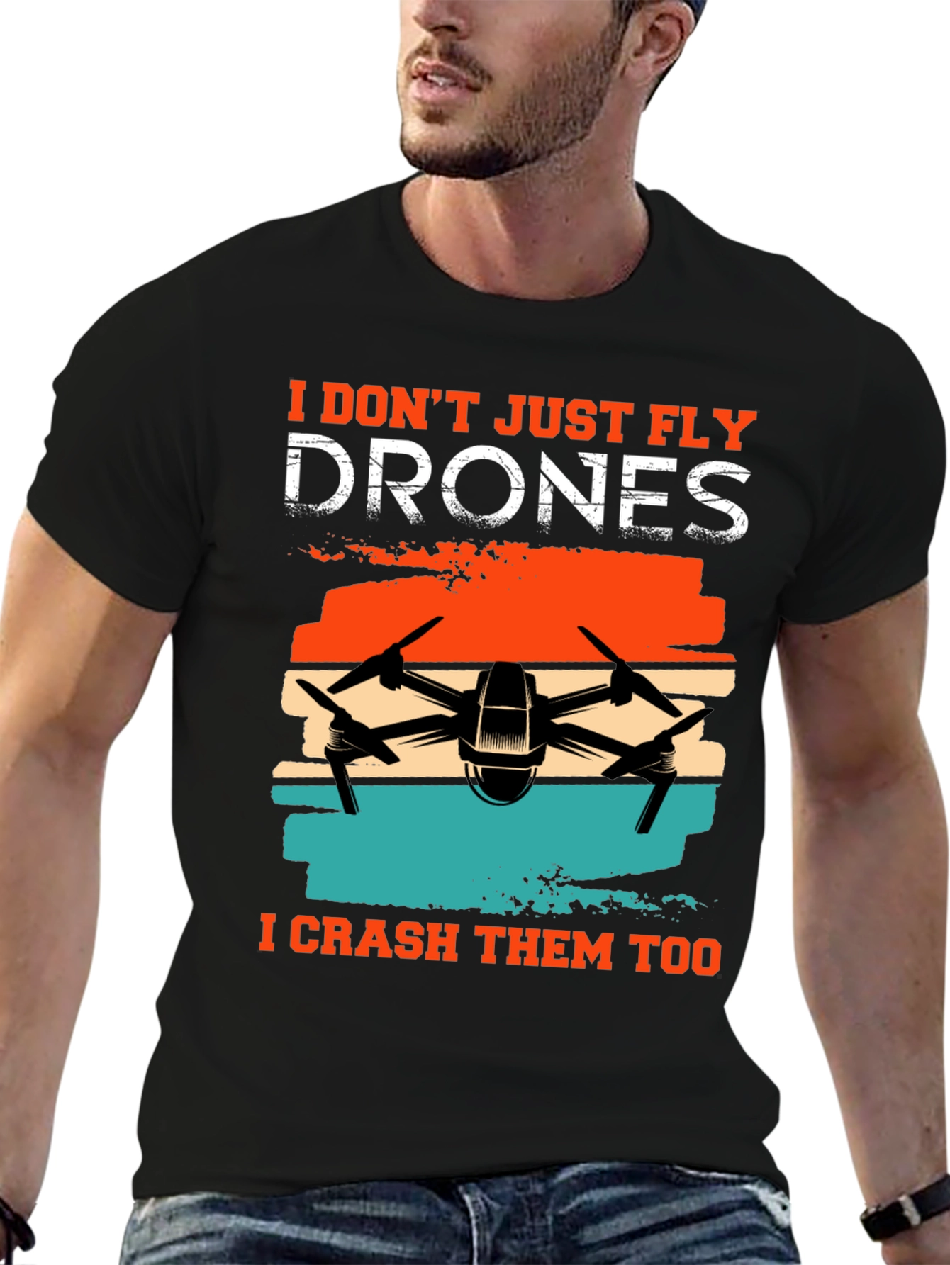 Black Drone Enthusiast T-Shirt - Fly & Crash view 6