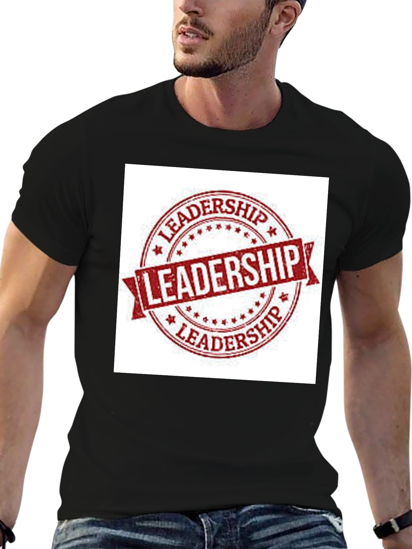 Black Leadership Stamp Graphic Tee - Black Cotton T-Shirt view 6