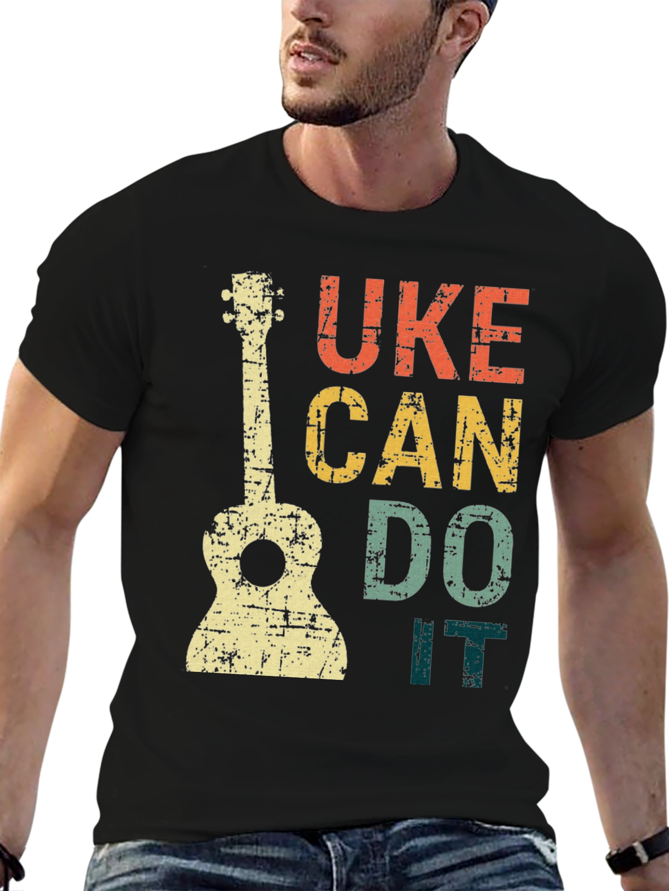 Black Uke Can Do It T-Shirt - Retro Ukulele Graphic Tee view 6