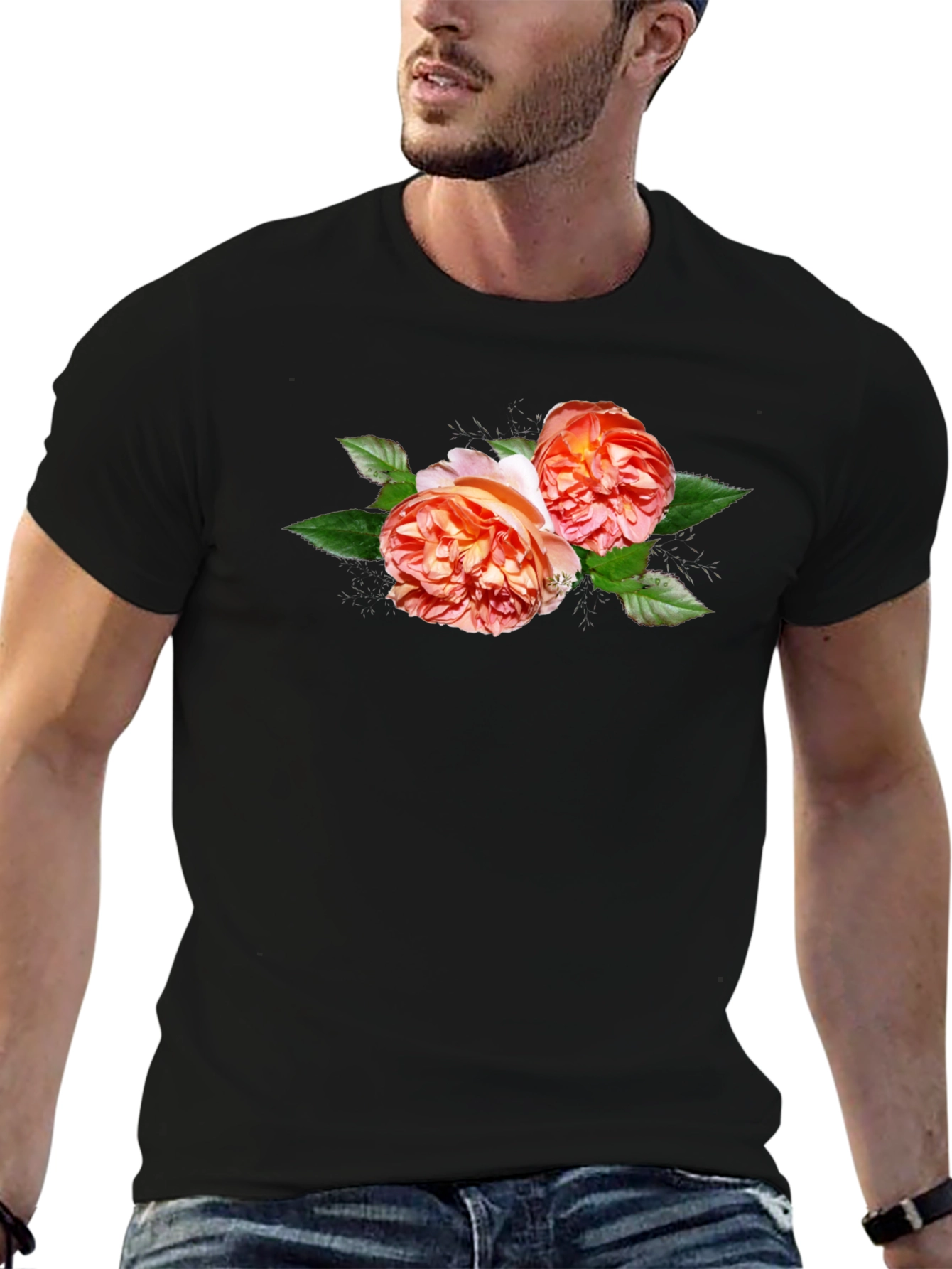 Black Floral Graphic Tee - Black Cotton T-Shirt view 6