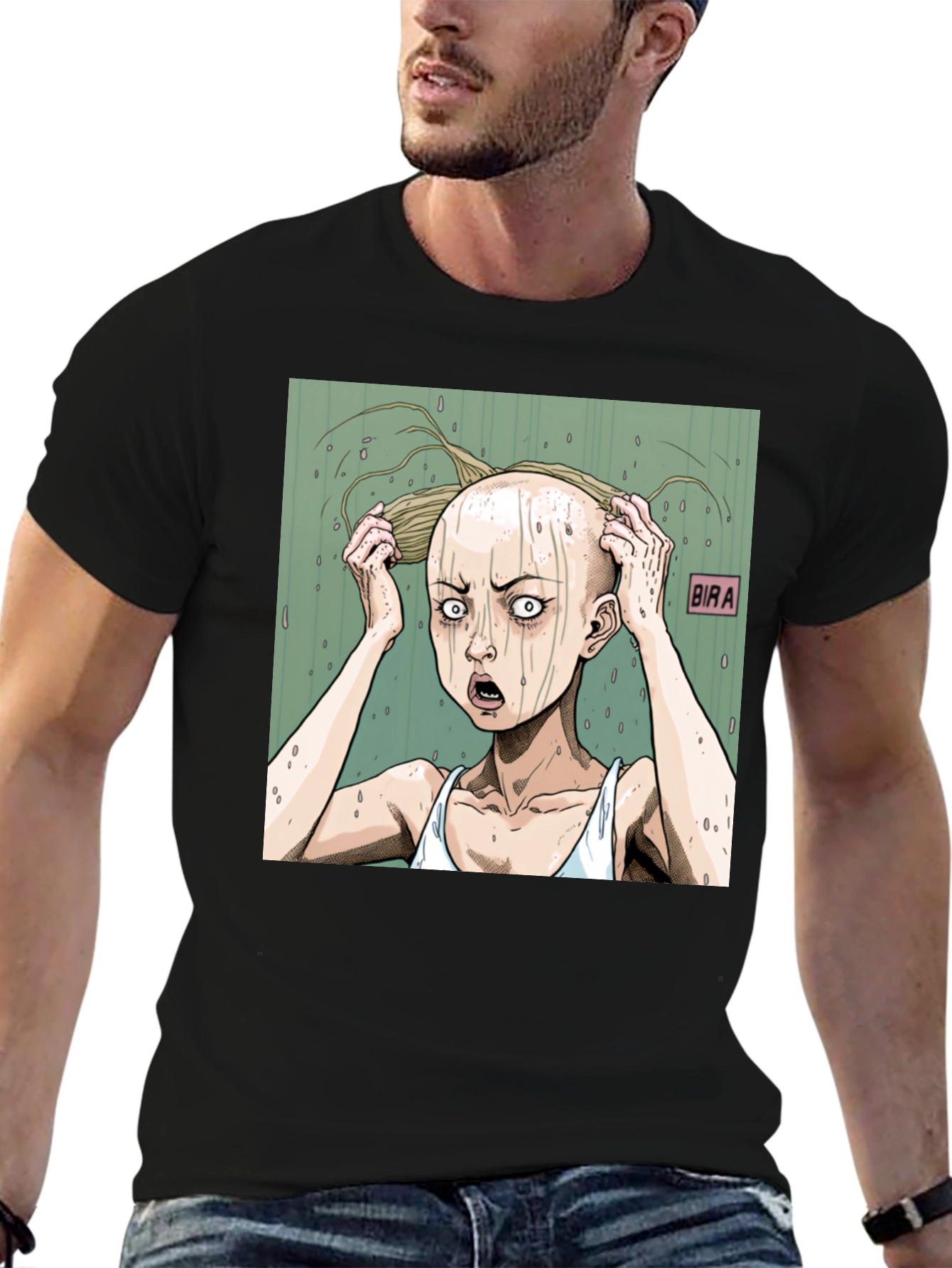 Black Unique Graphic Print T-Shirt: BIRA Hair Design view 6