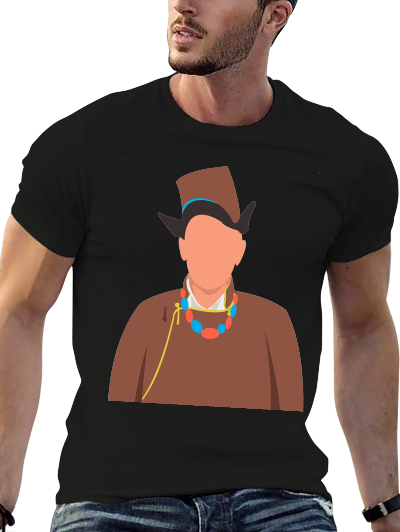 Black Stylish Graphic Tee: Man in Traditional Outfit view 6
