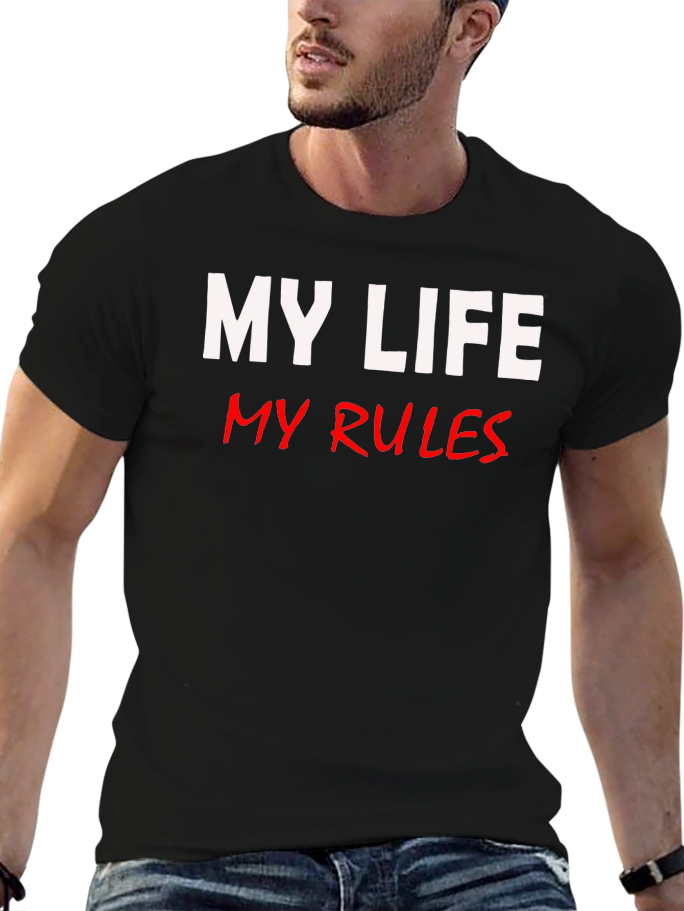Black My Life My Rules Graphic Tee - Black view 6