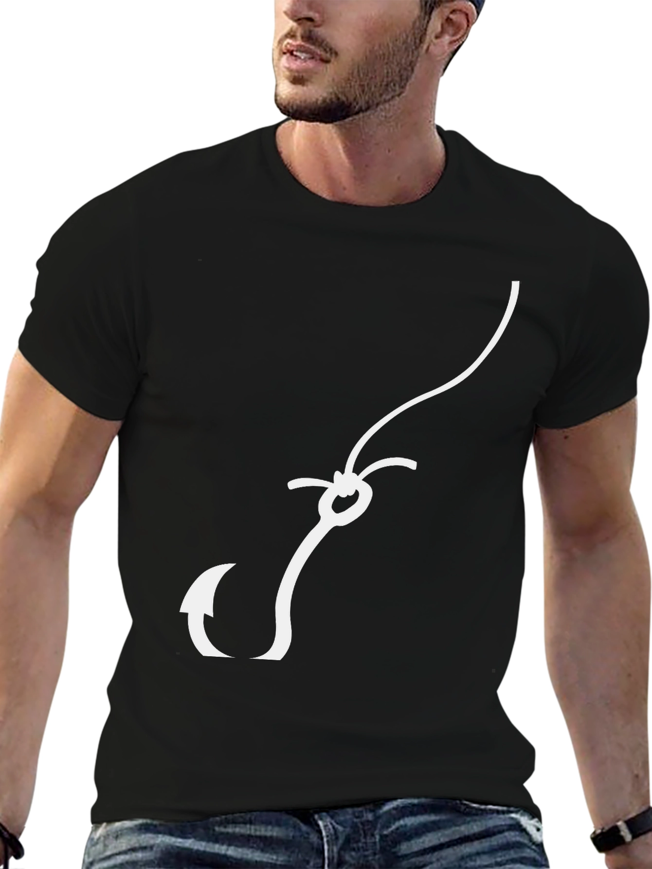 Black Fishing Hook Graphic Tee - Black Cotton Blend view 6