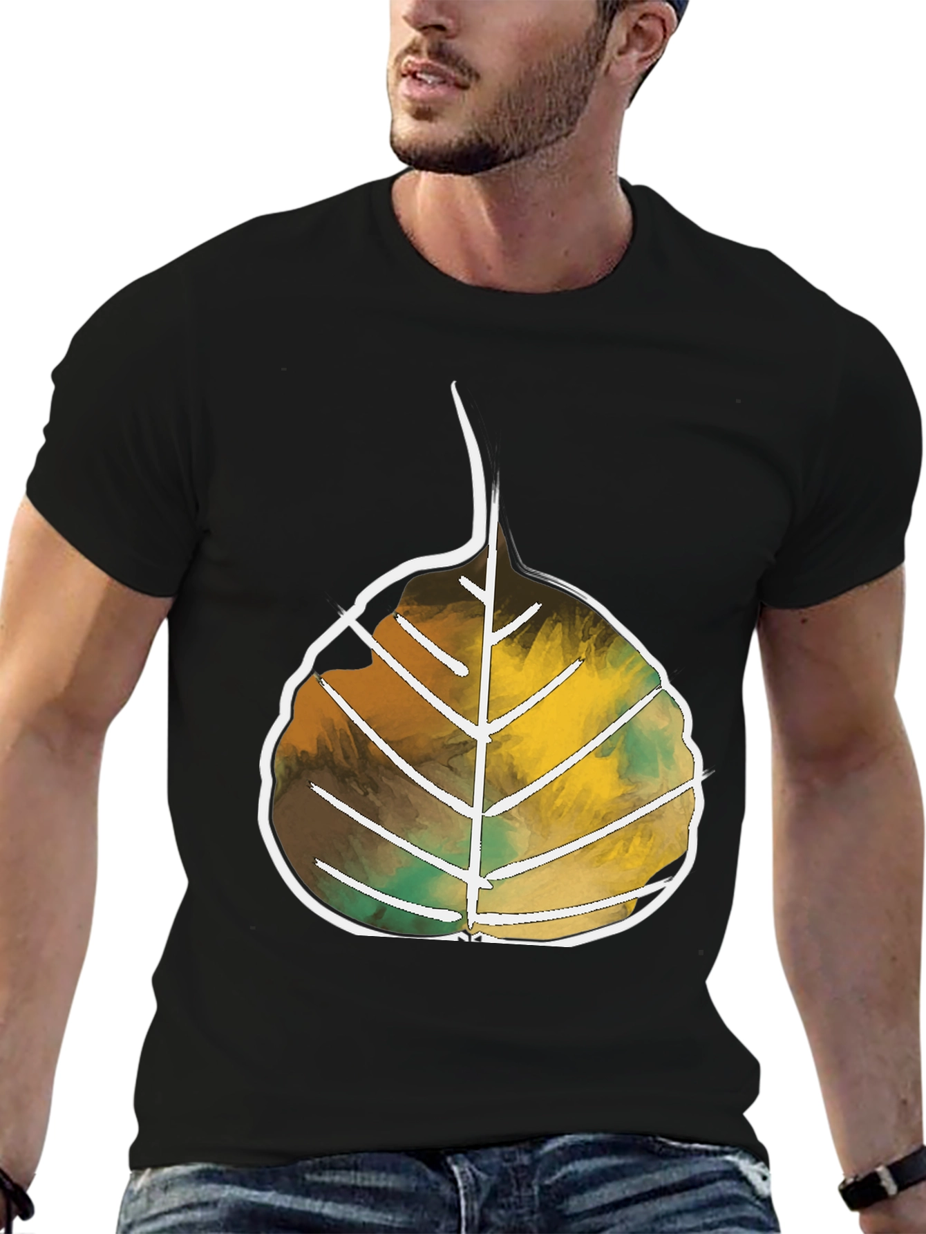 Black Leaf Design Black T-Shirt | Casual Wear view 6
