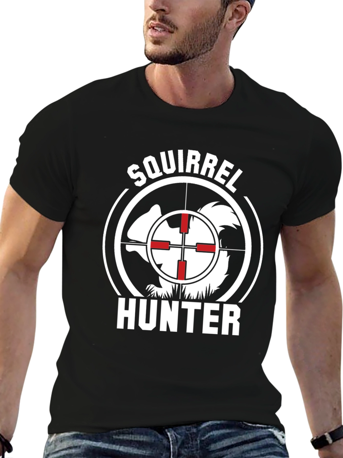 Black Squirrel Hunter Graphic Tee - Novelty Hunting Shirt view 6