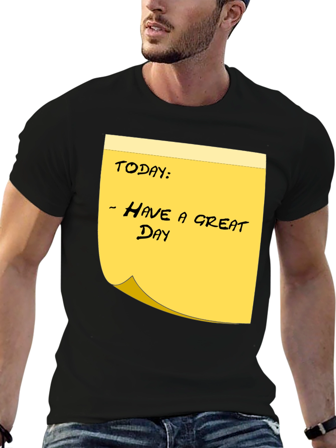 Black Have a Great Day Sticky Note T-Shirt - Black Cotton Tee view 6
