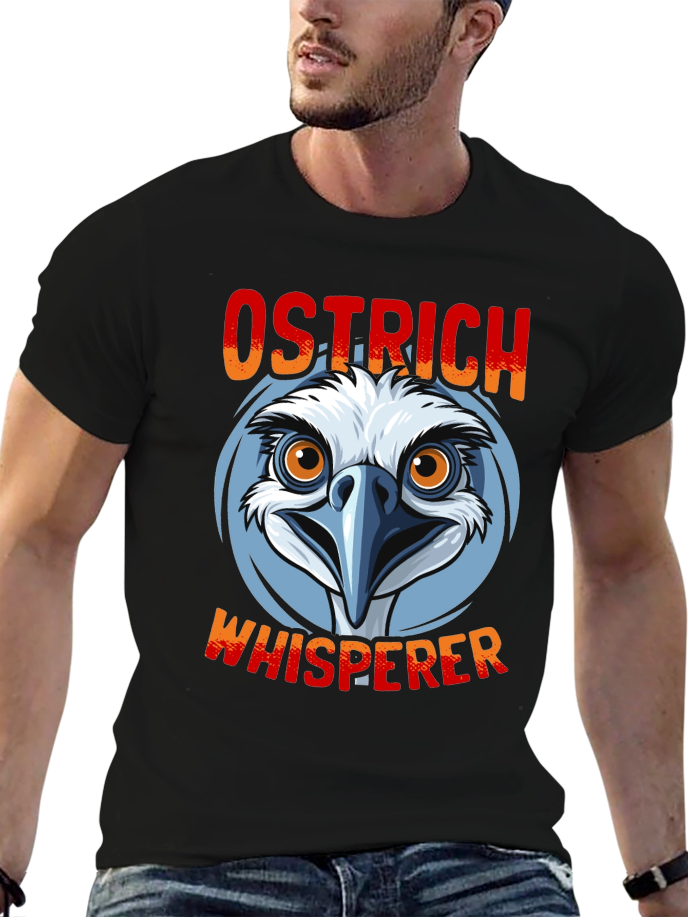 Black Ostrich Whisperer Graphic T-Shirt - Funny Bird Lover Tee view 6