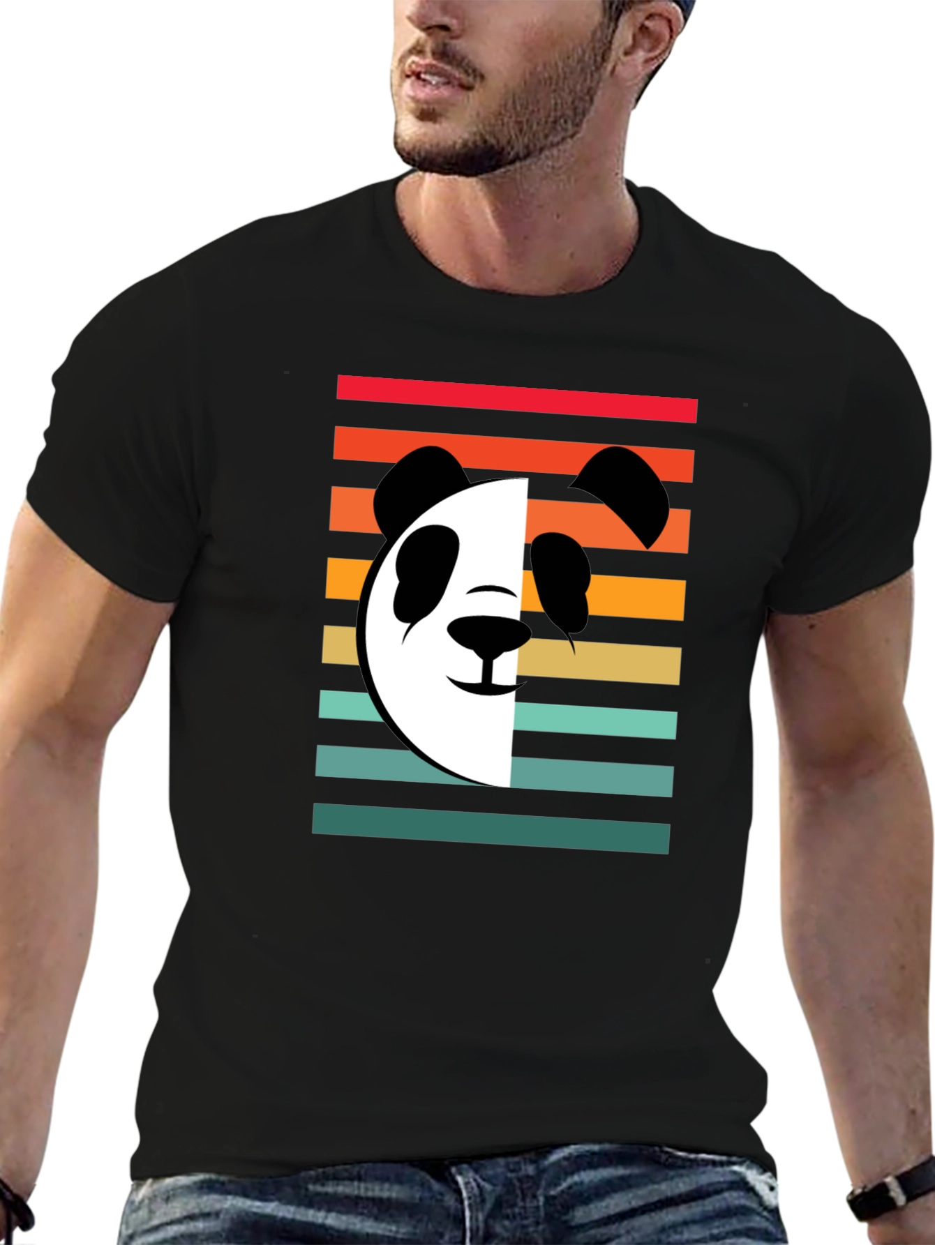 Black Retro Panda Graphic Tee - Stylish Cotton T-Shirt view 6