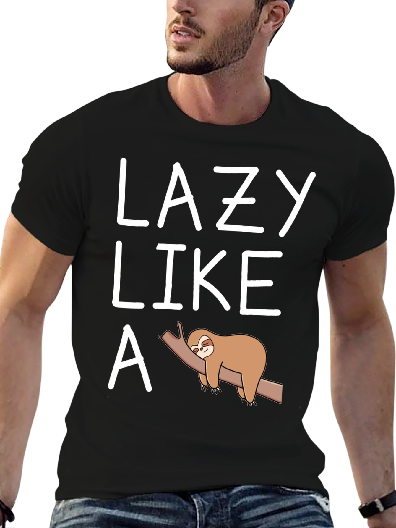 Black Lazy Like a Sloth T-Shirt Funny Graphic Tee view 6