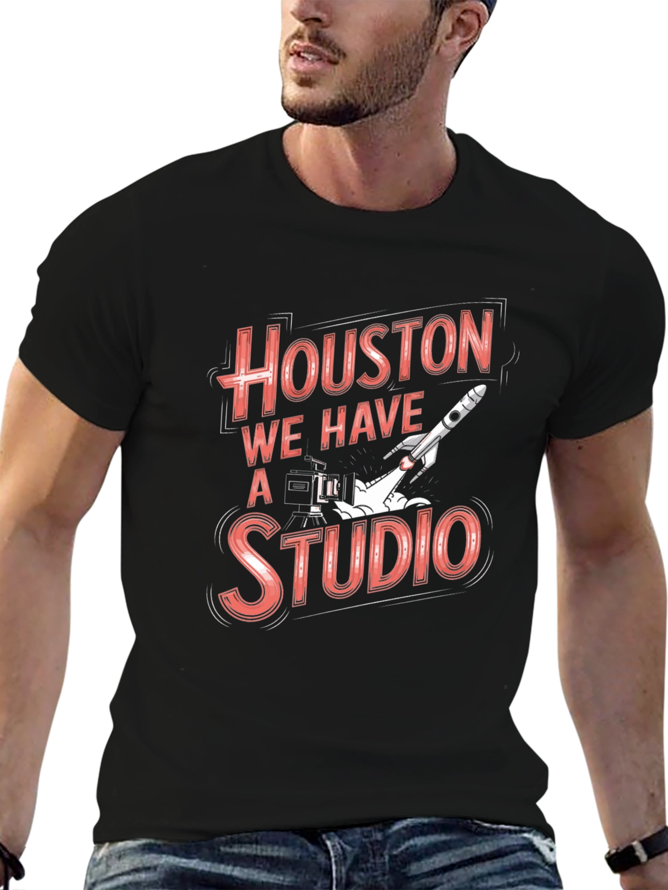 Black Houston We Have a Studio Black T-Shirt view 6