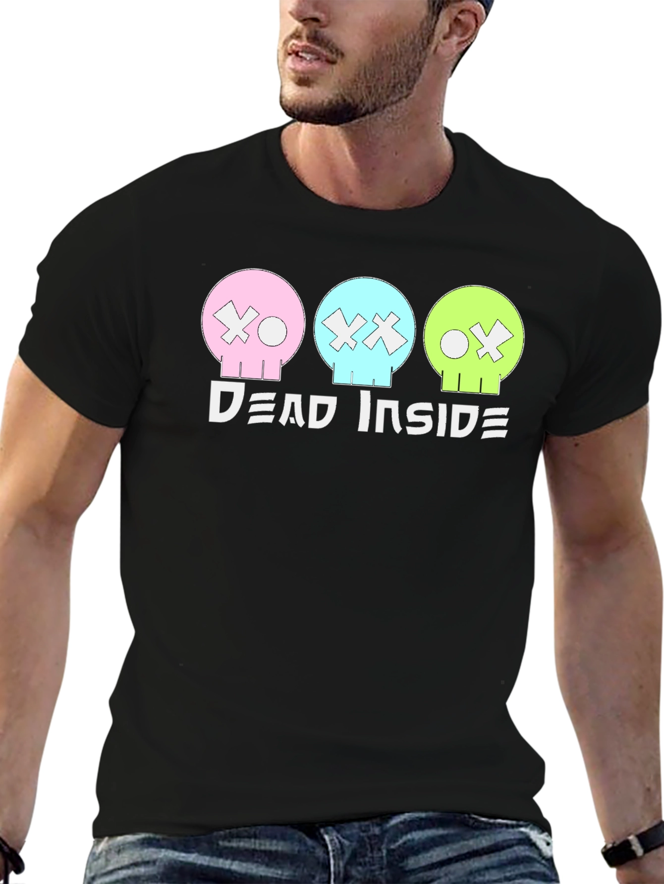 Black Dead Inside T-Shirt: Pastel Skulls, Trendy Graphic Tee view 6