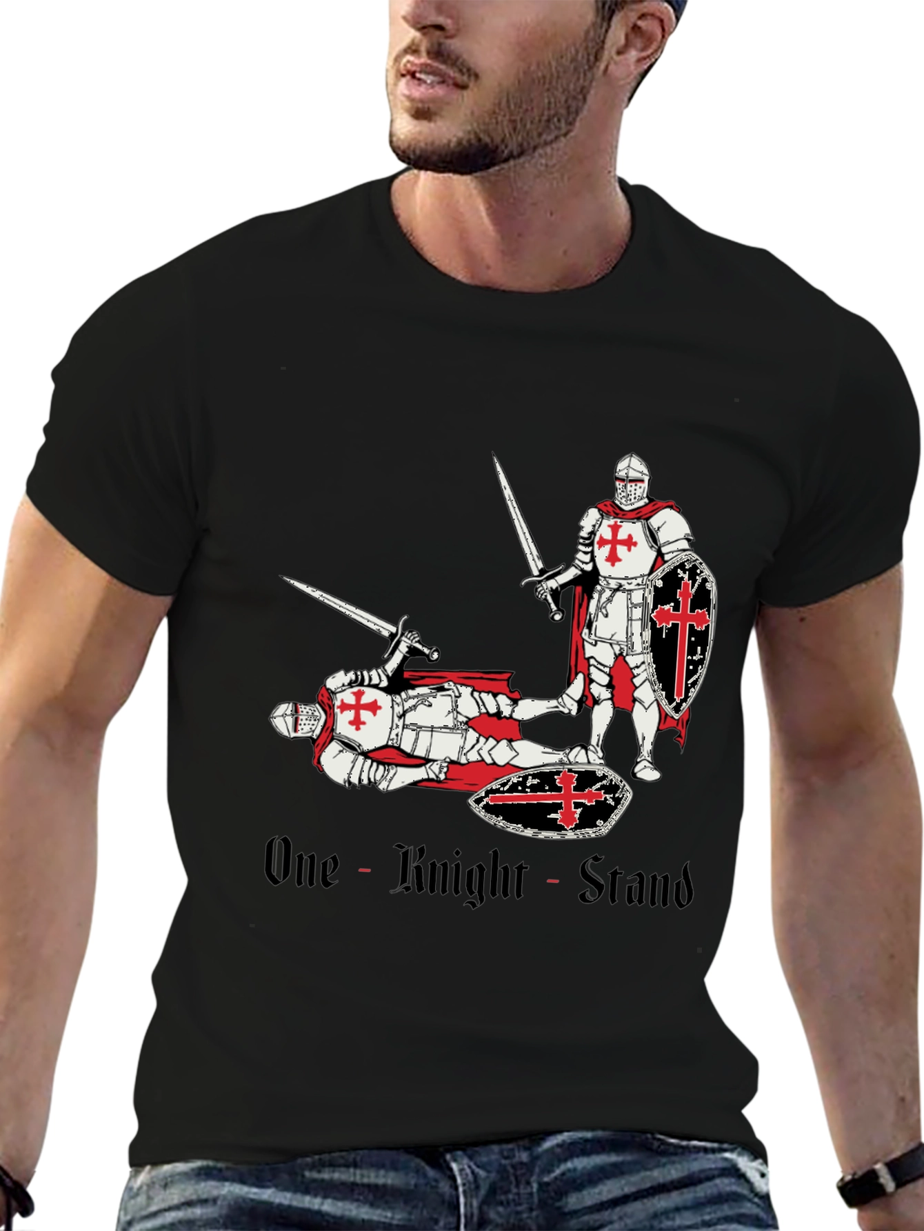 Black One Knight Stand T-Shirt Medieval Crusader Tee view 6