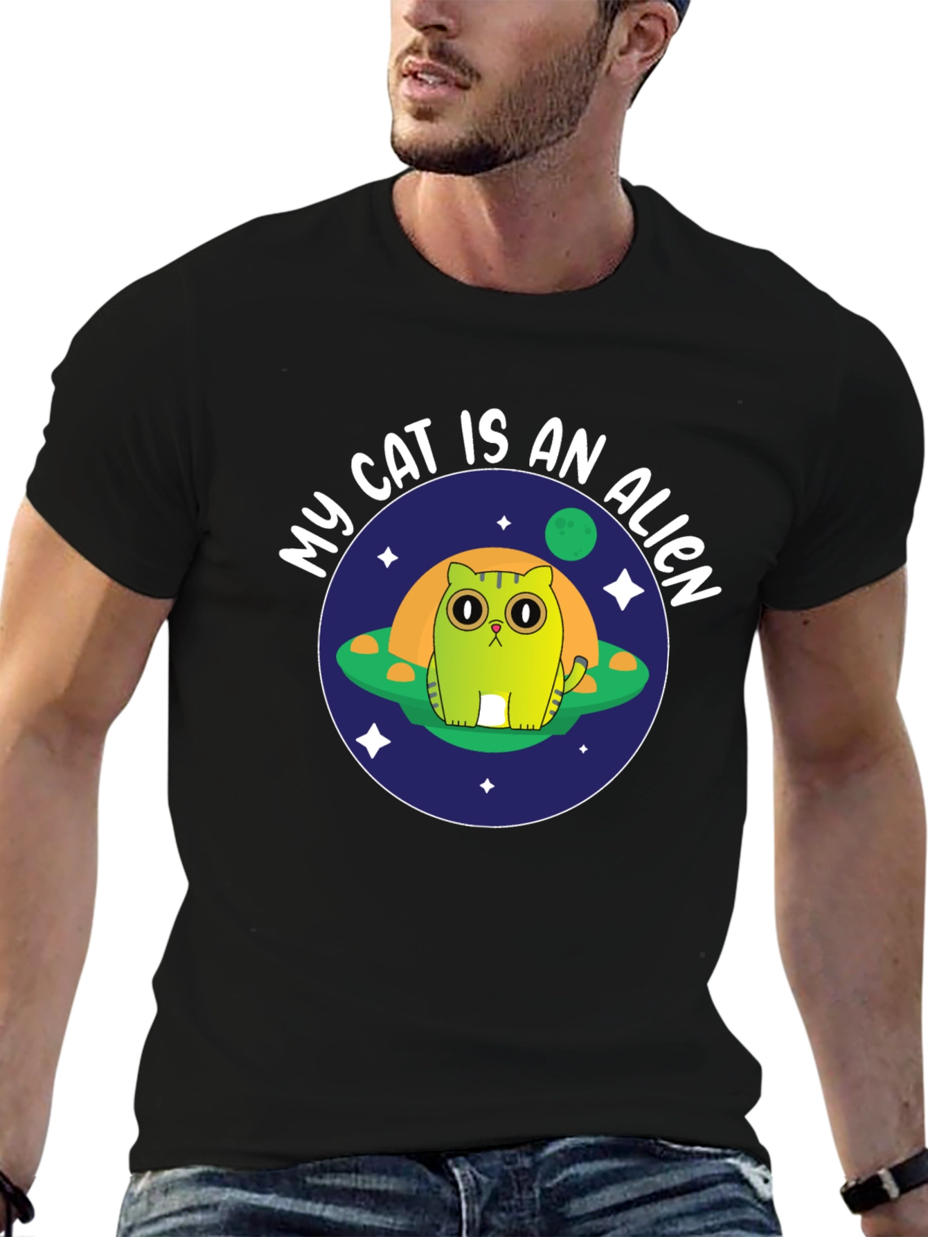 Black My Cat Is An Alien Black T-Shirt view 6