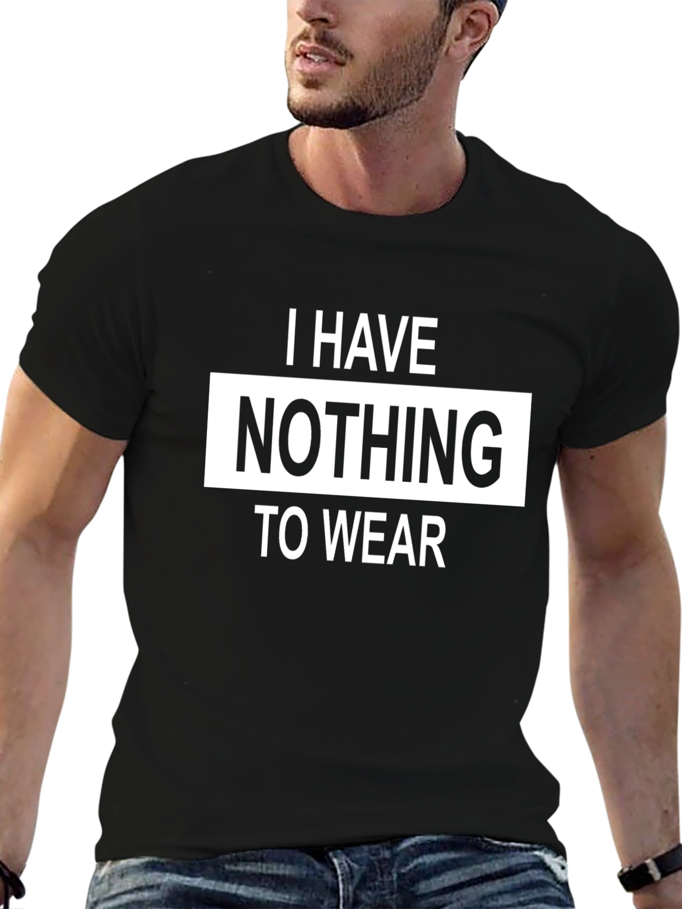 Black Funny "Nothing to Wear" Graphic Tee - Black Cotton T-Shirt view 6