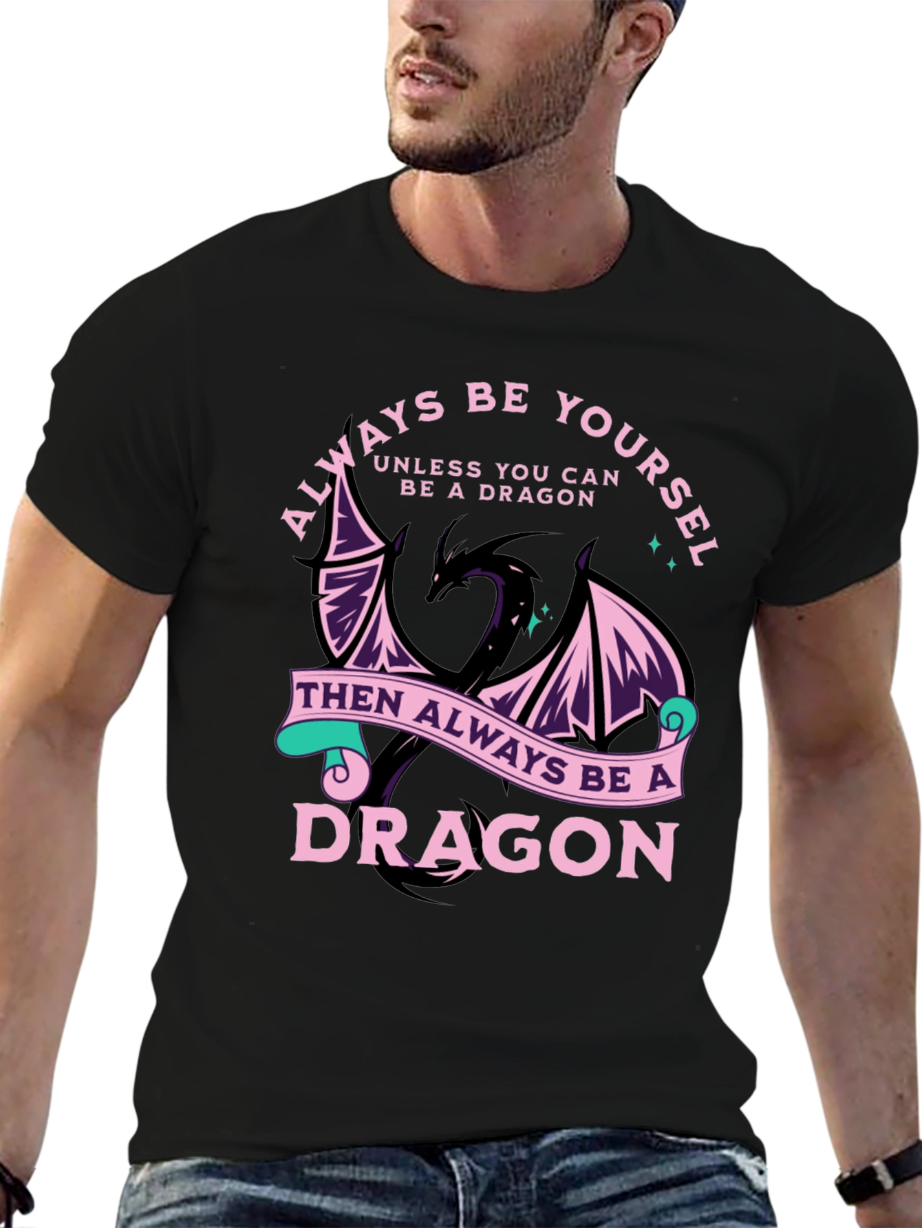 Black Always Be Yourself Dragon Graphic Tee view 6
