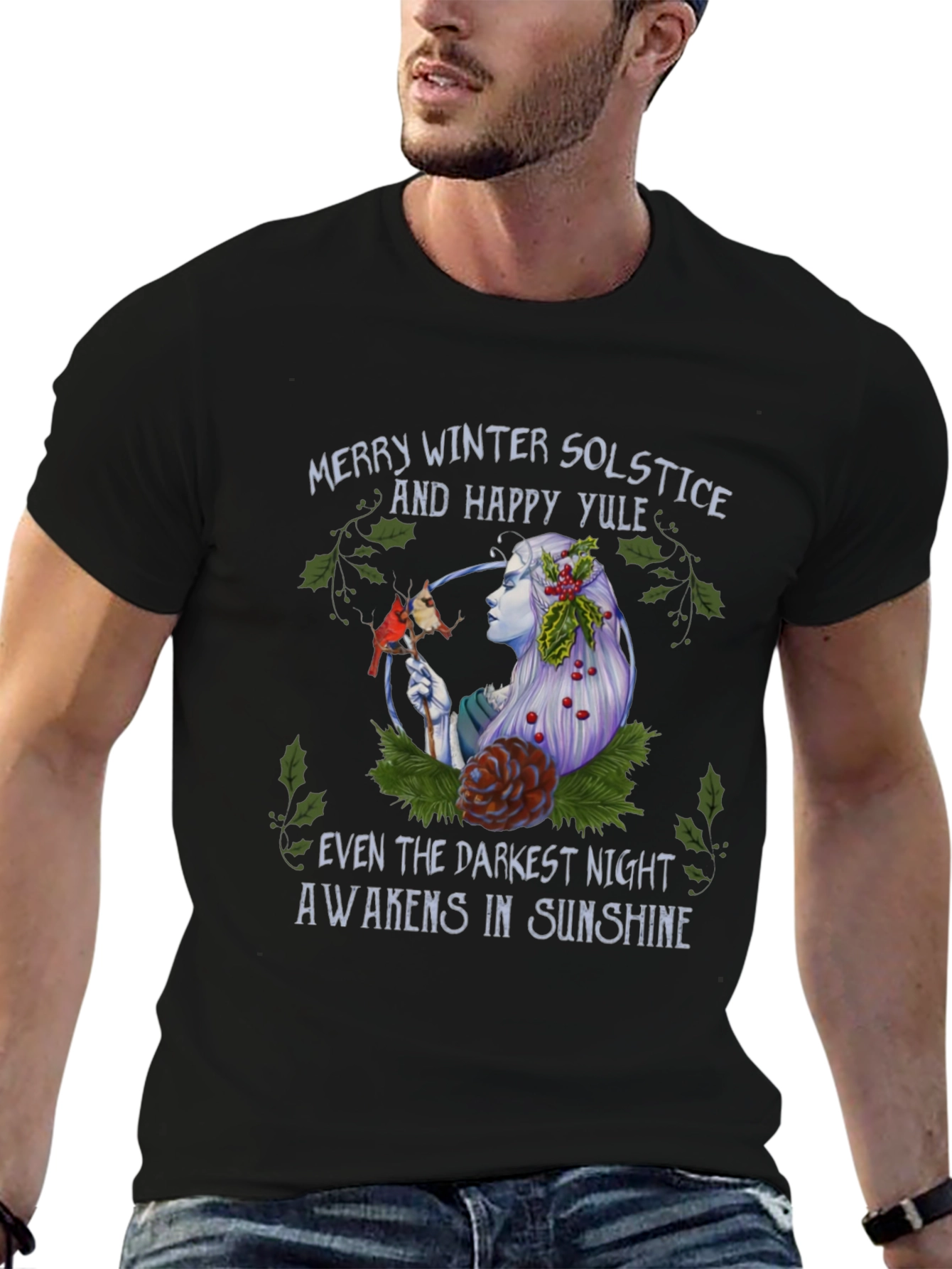 Black Winter Solstice & Happy Yule Graphic T-Shirt view 6