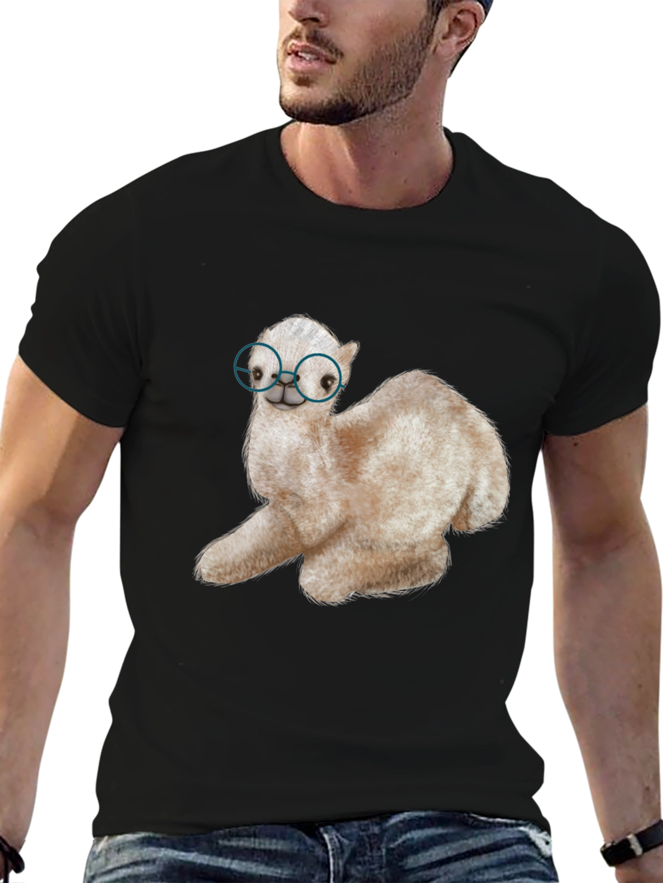 Black Alpaca with Glasses Graphic Tee view 6
