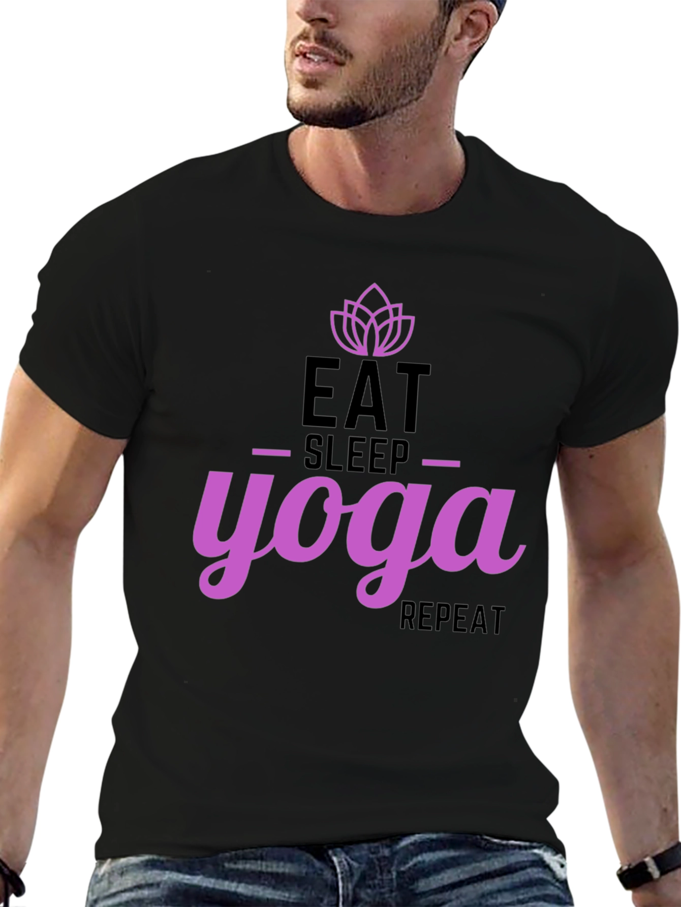 Black Eat Sleep Yoga Repeat Black T-Shirt view 6