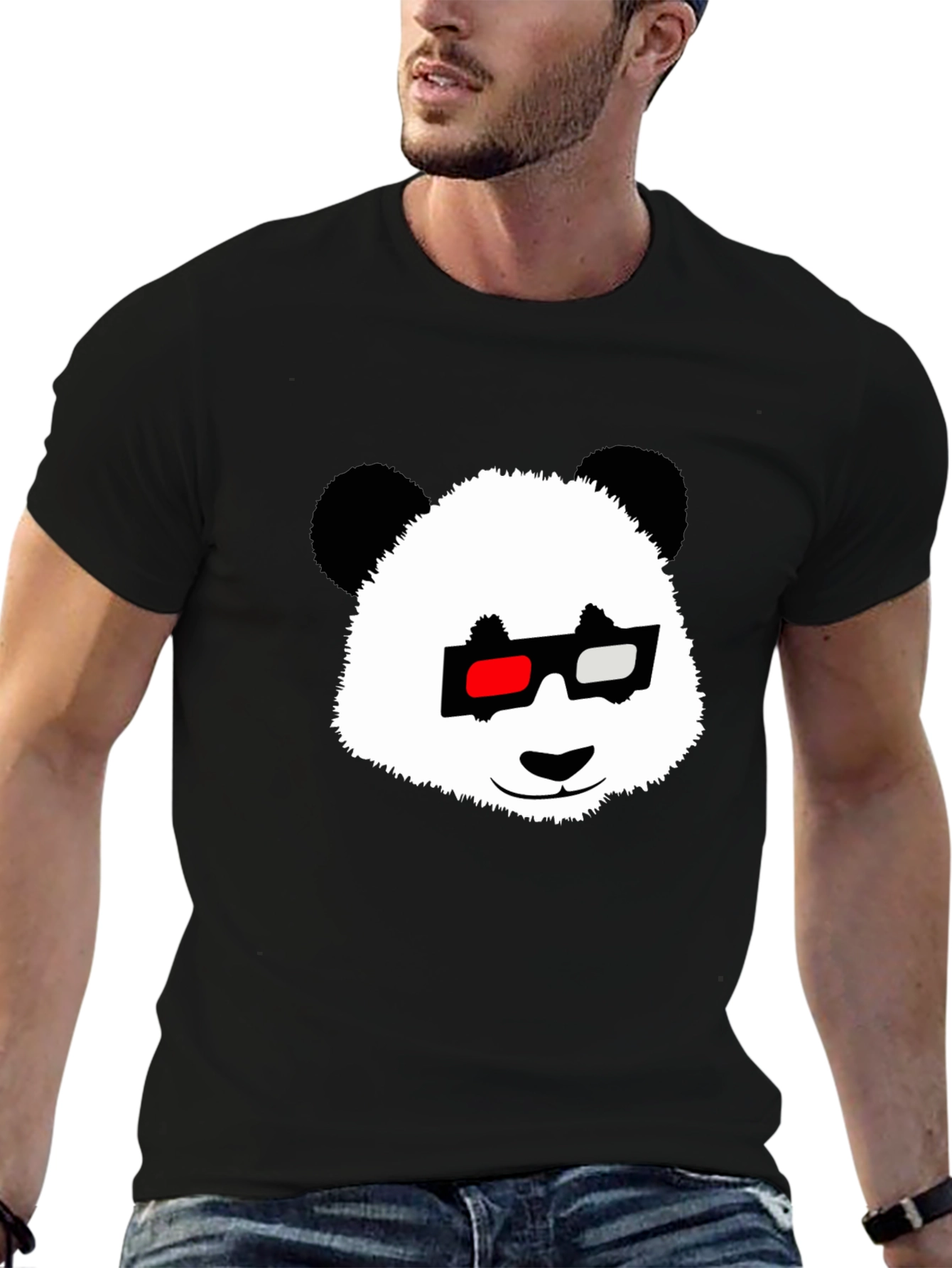Black Panda with 3D Glasses Black T-Shirt view 6