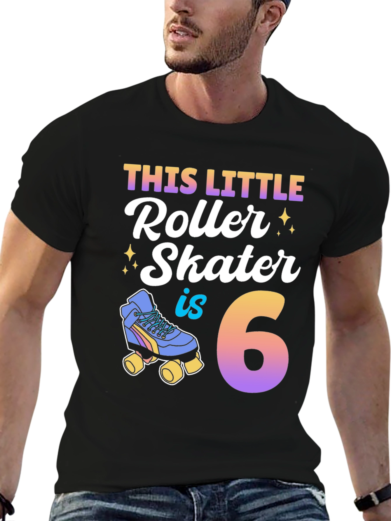 Black This Little Roller Skater is 6 Birthday Shirt view 6