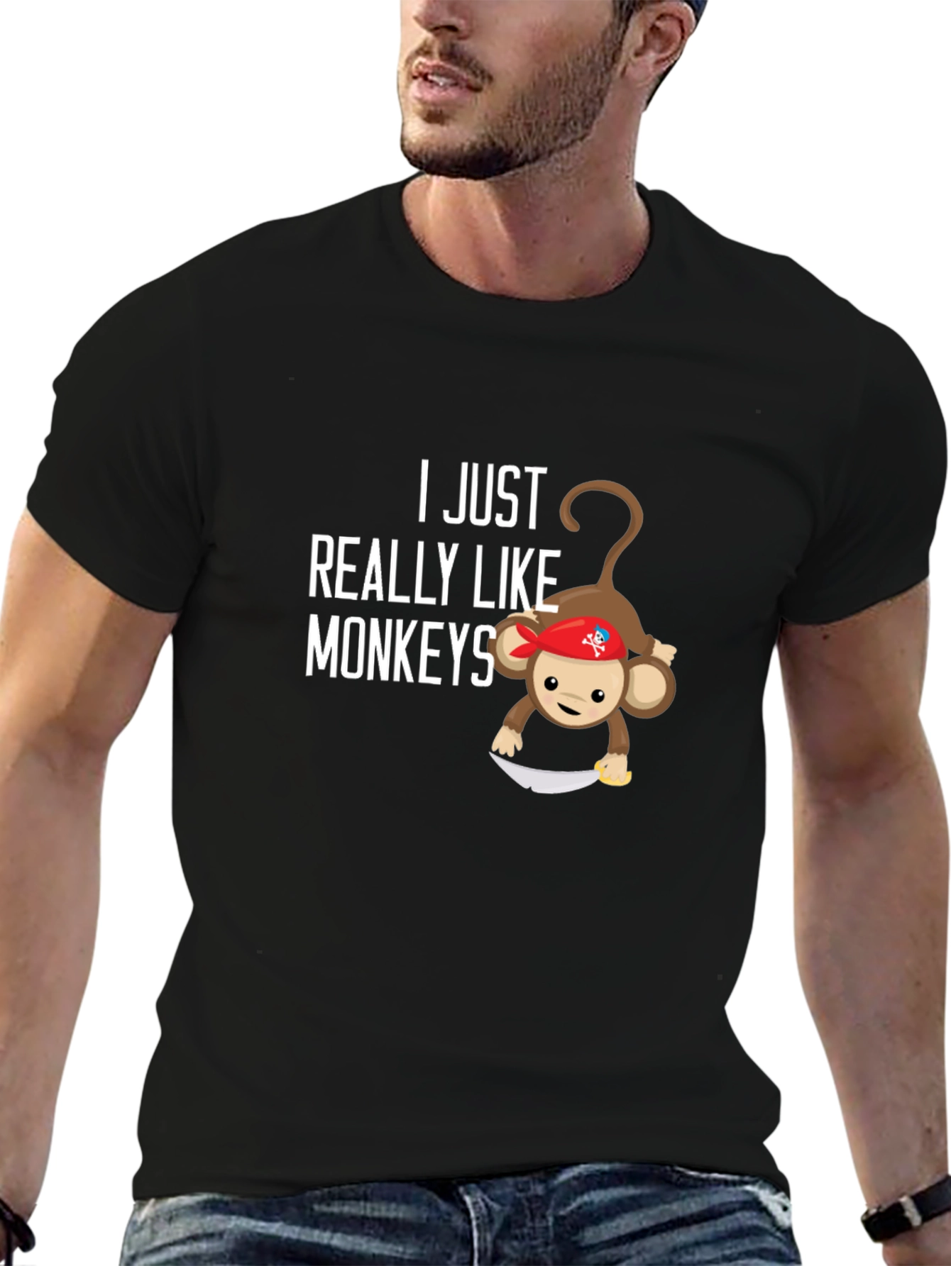 Black I Just Really Like Monkeys T-Shirt view 6