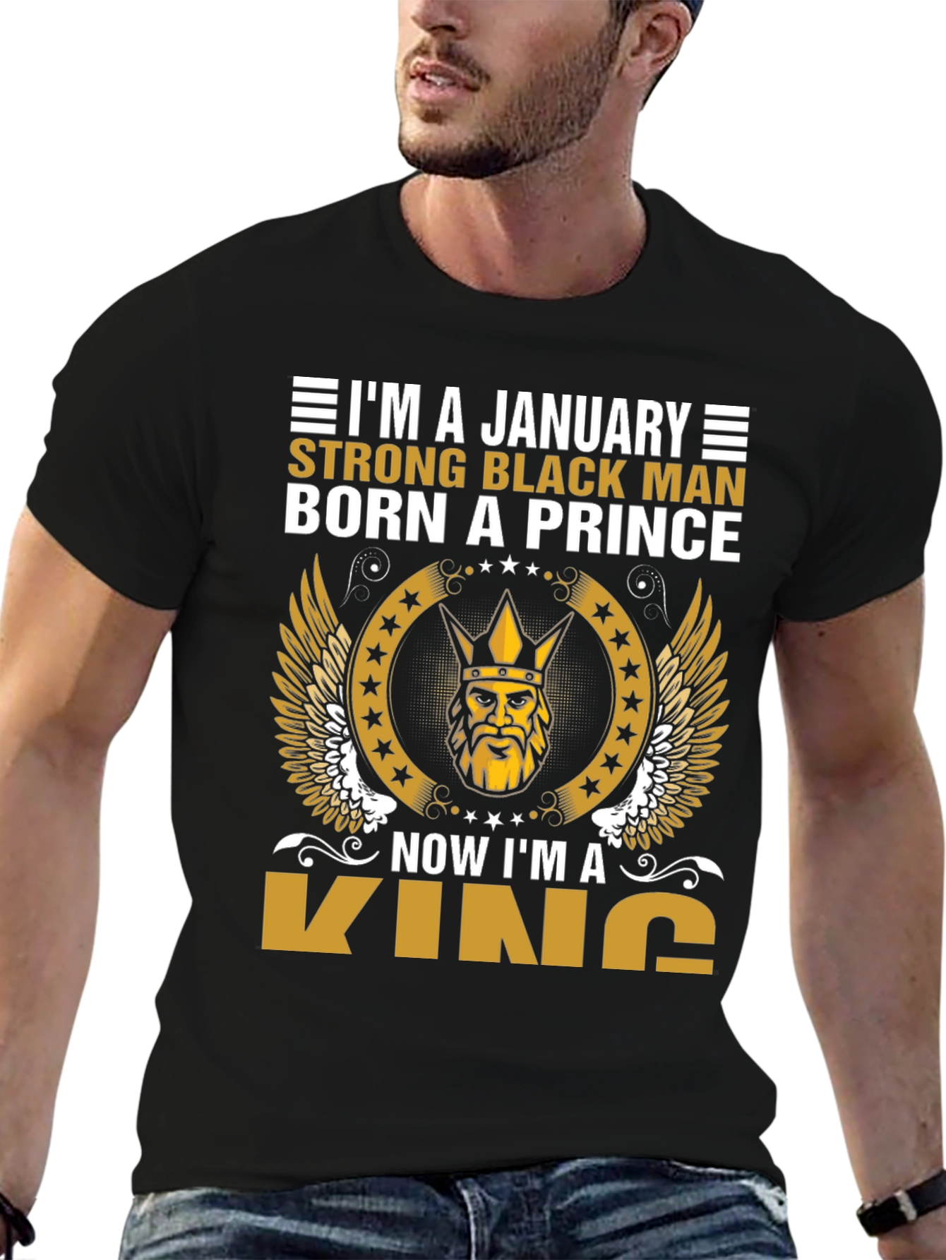 January Born Black Prince Now King Graphic Tee - 6