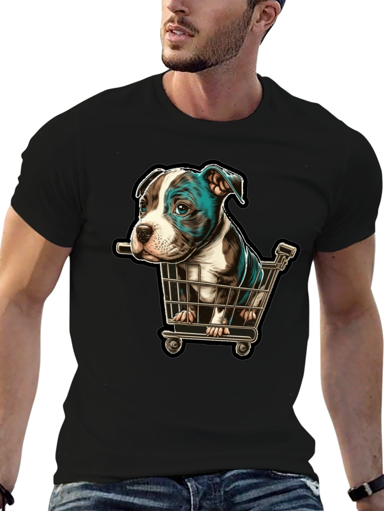 Black Puppy in Cart Graphic T-Shirt view 6