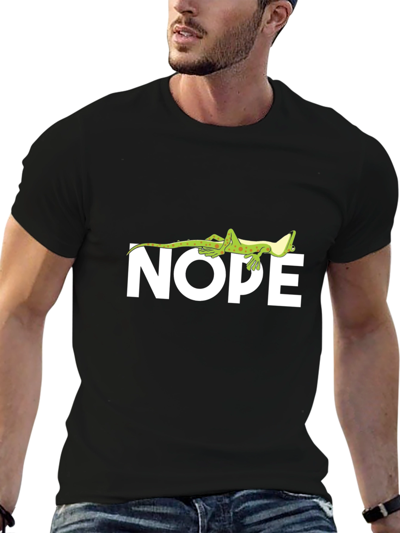 Black Nope Lizard T-Shirt - Comfy Black Tee view 6