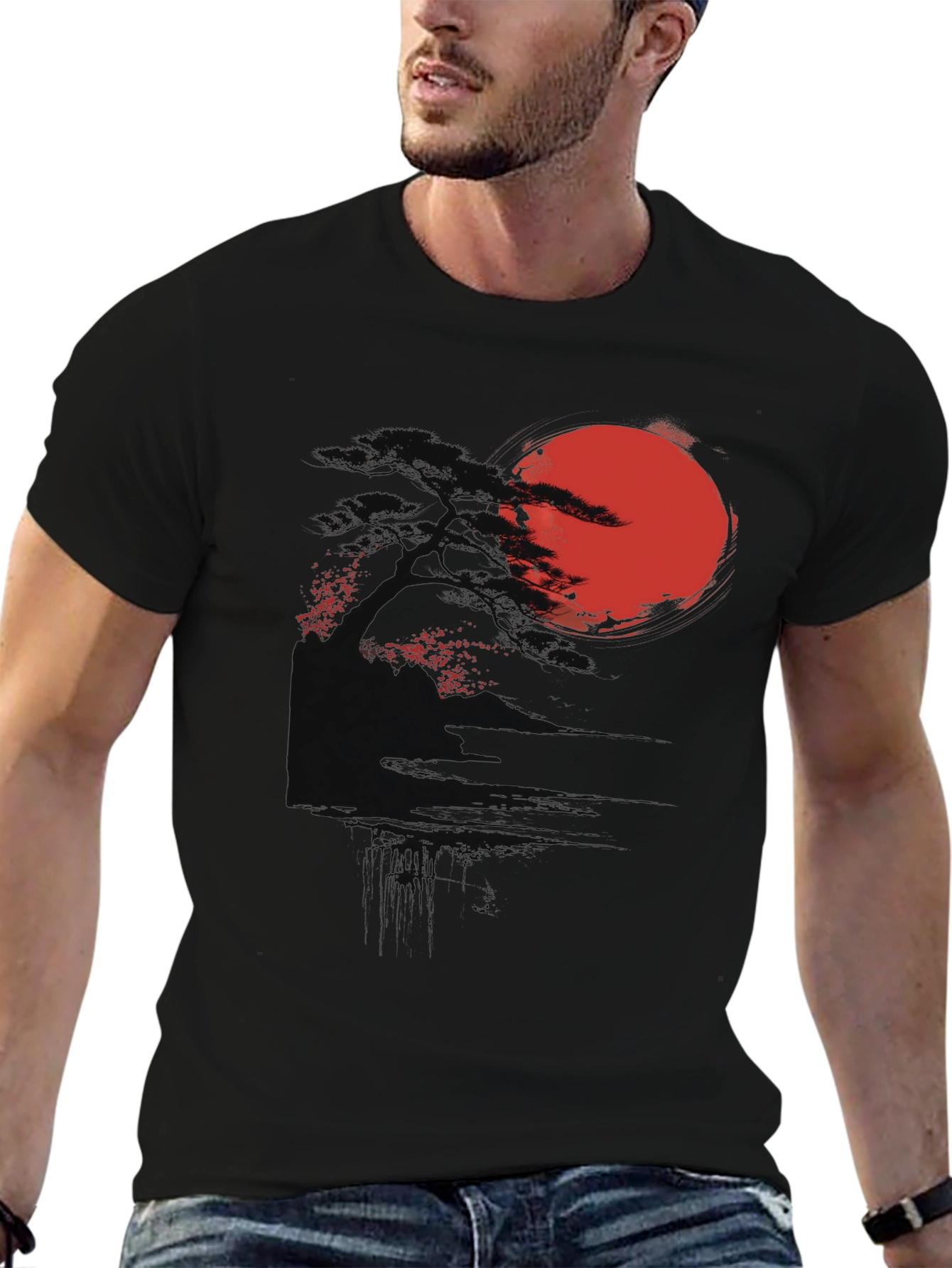 Black Rising Sun Graphic Tee - Black Cotton Blend view 6