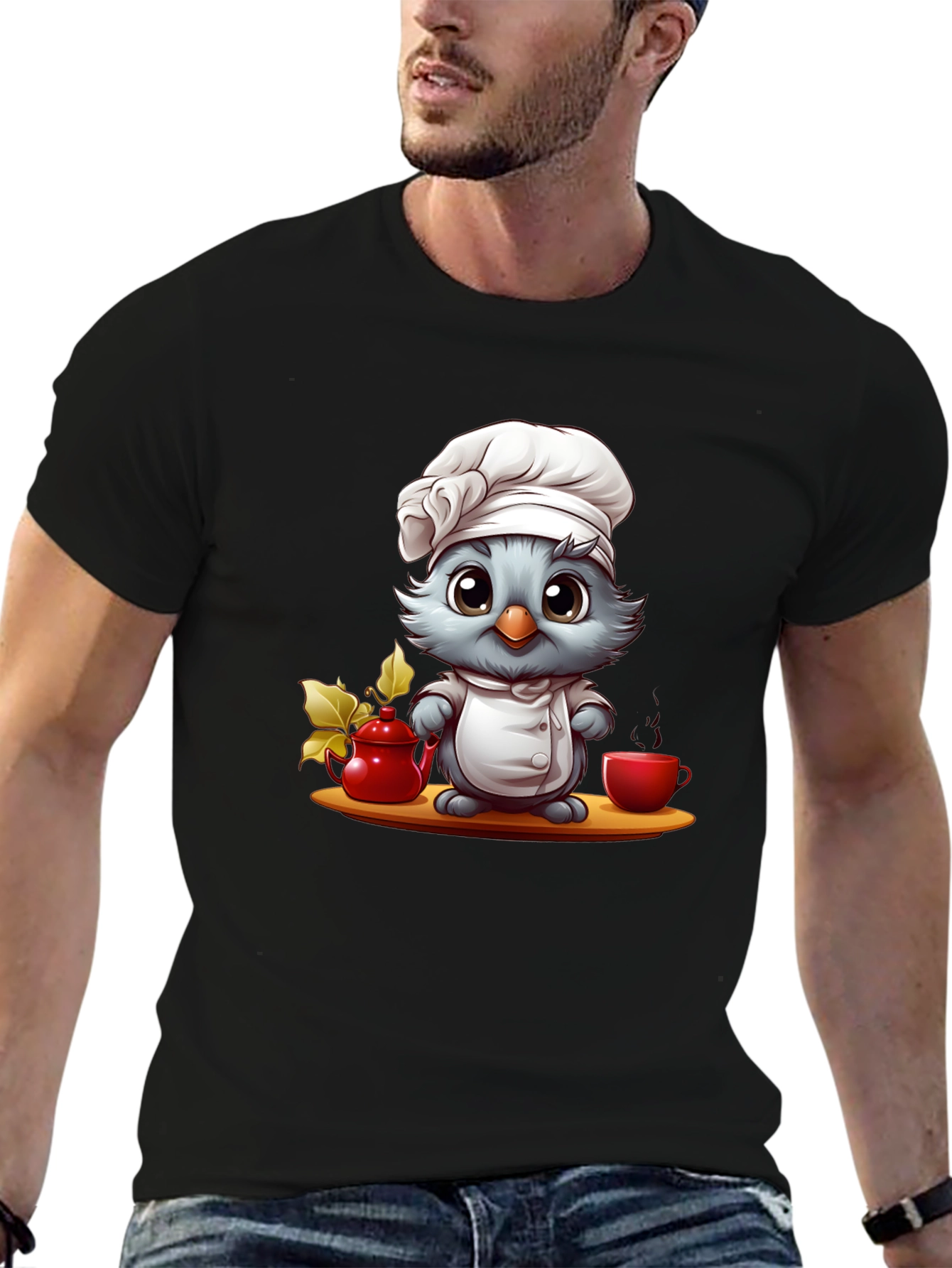 Black Chef Bird Graphic T-Shirt - Cute & Comfortable Tee view 6