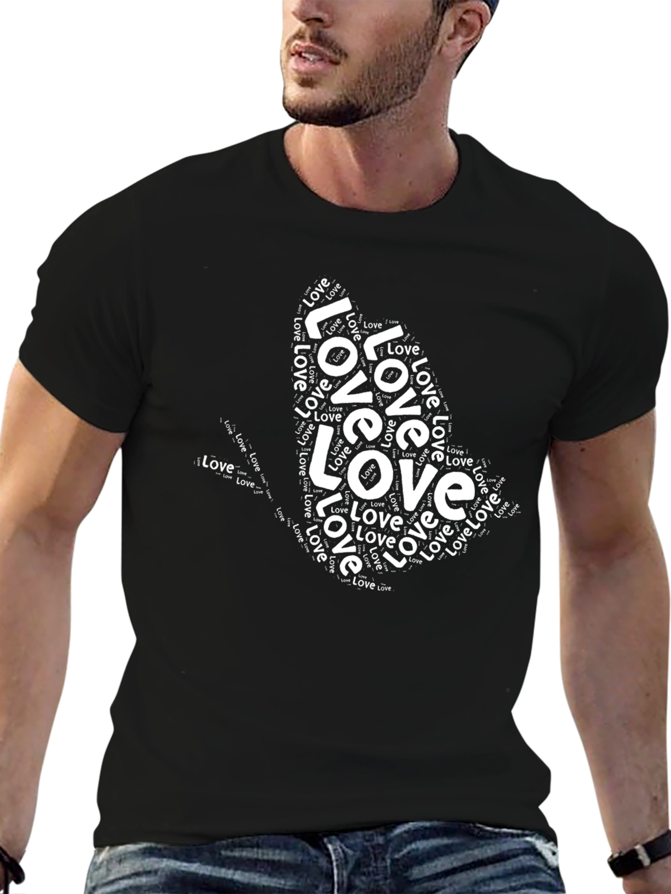 Black Love Word Art Black T-Shirt view 6