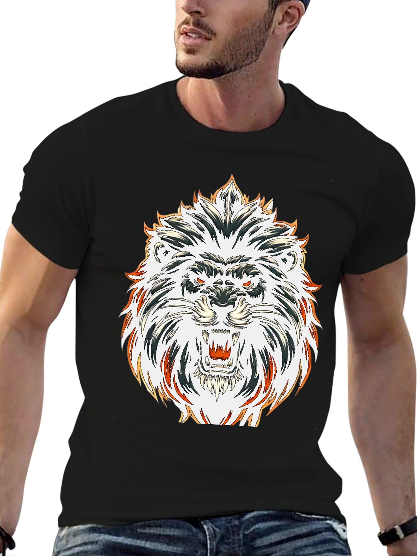 Black Bold Lion Graphic Tee - Black Cotton view 6