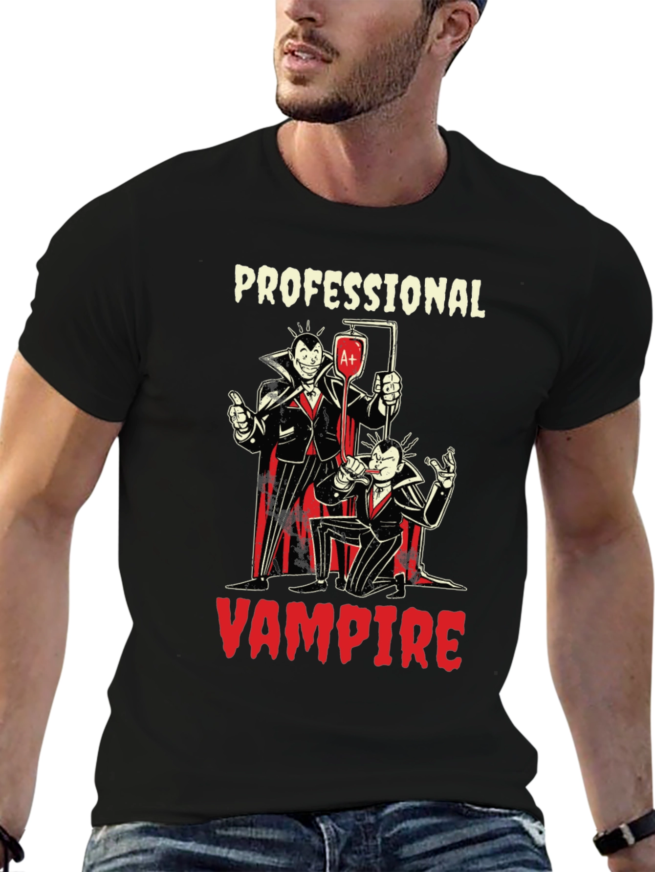 Black Professional Vampire Graphic T-Shirt - Novelty Tee view 6