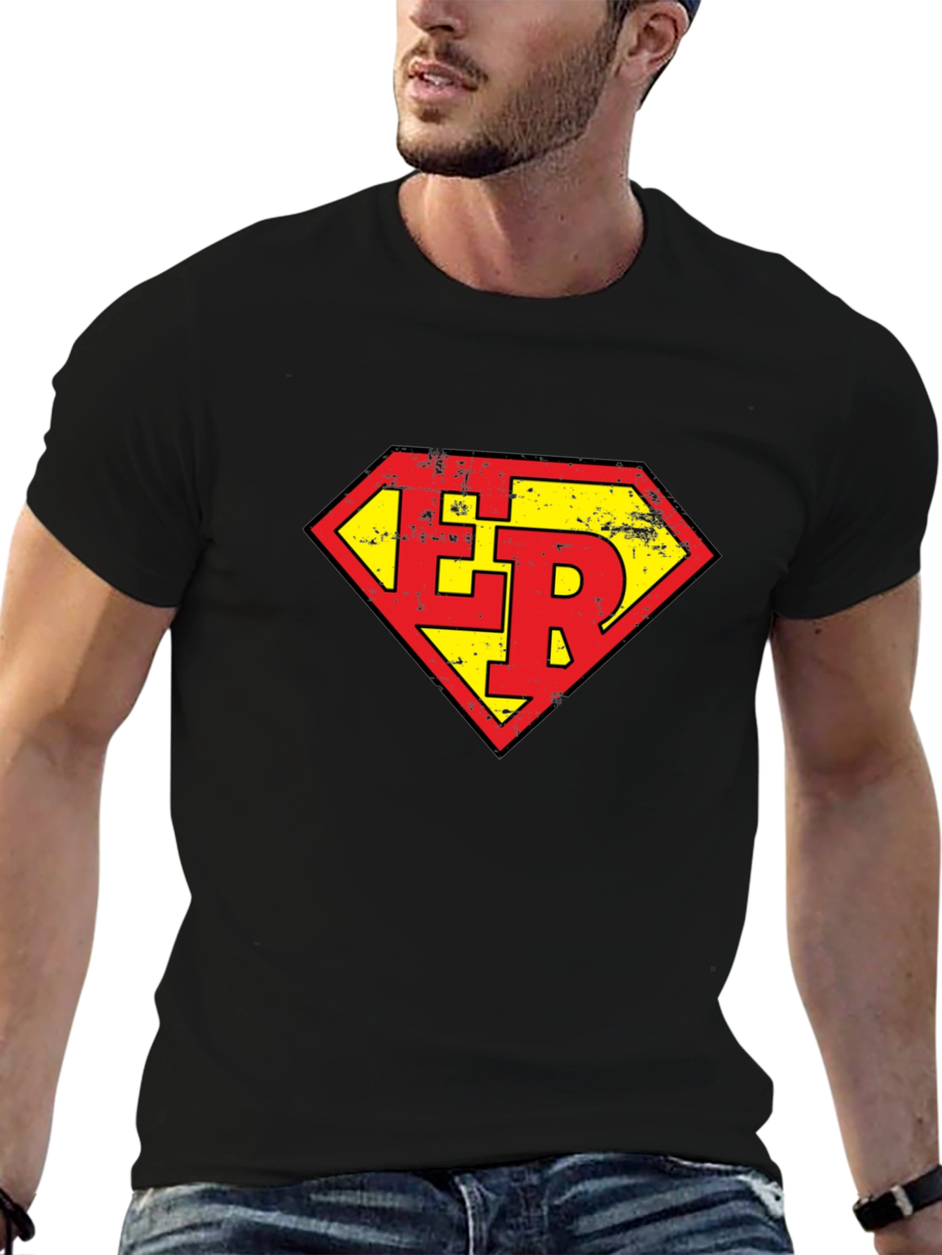 Black ER Super Hero Style Graphic Tee - Black view 6