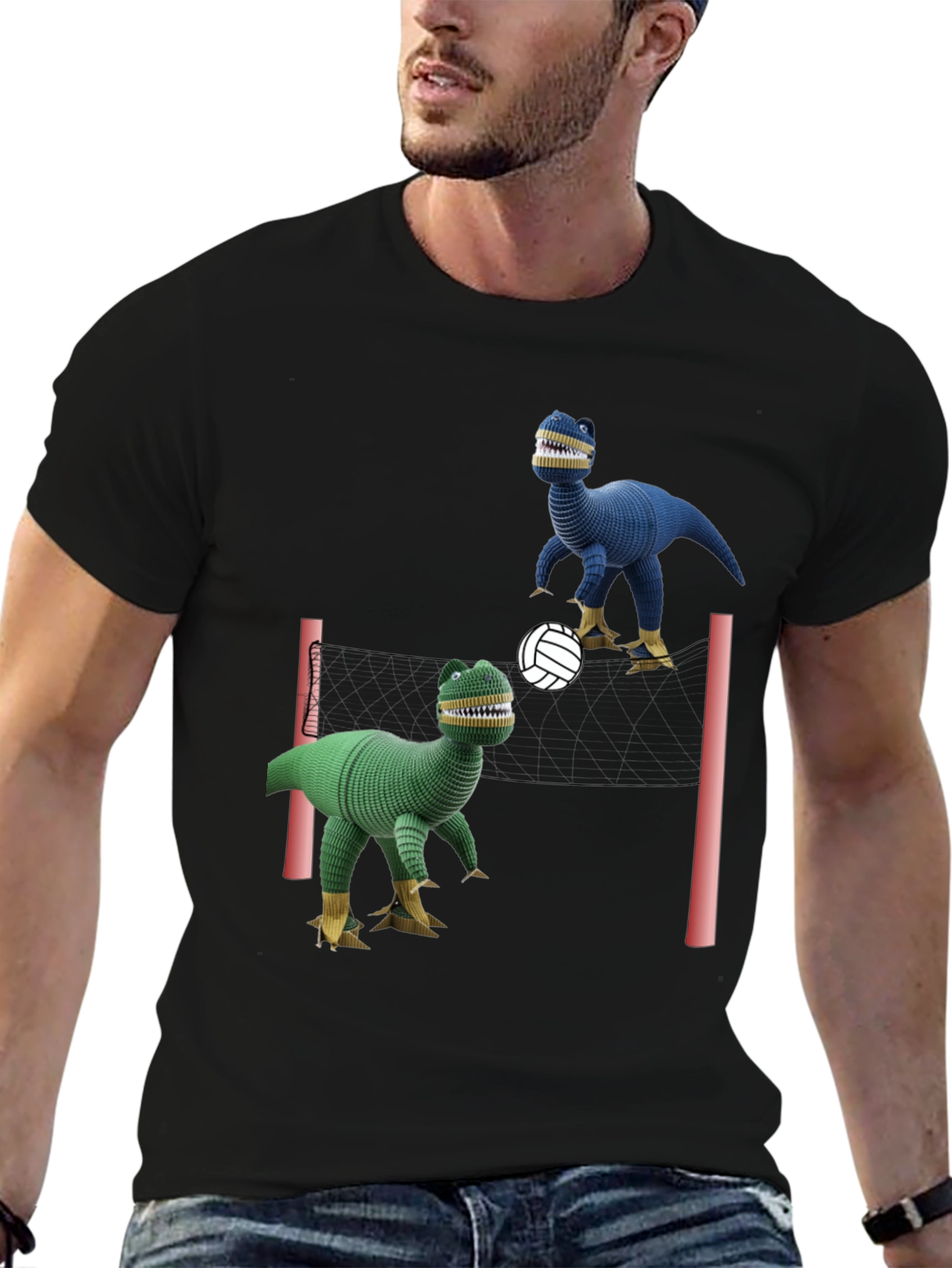 Black Dino Volleyball Black T-Shirt view 6