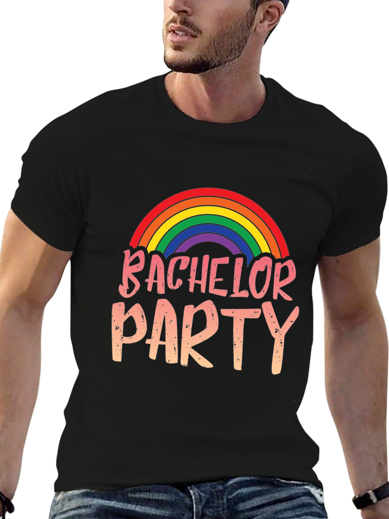 Black Bachelor Party Rainbow Graphic Tee view 6
