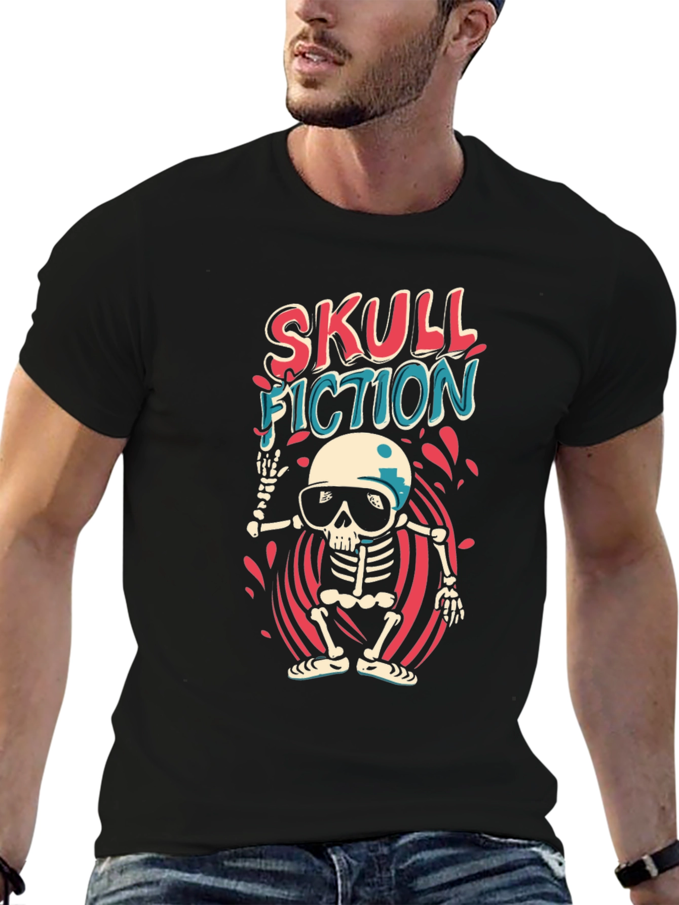 Black Skull Fiction Graphic Tee - Black view 6