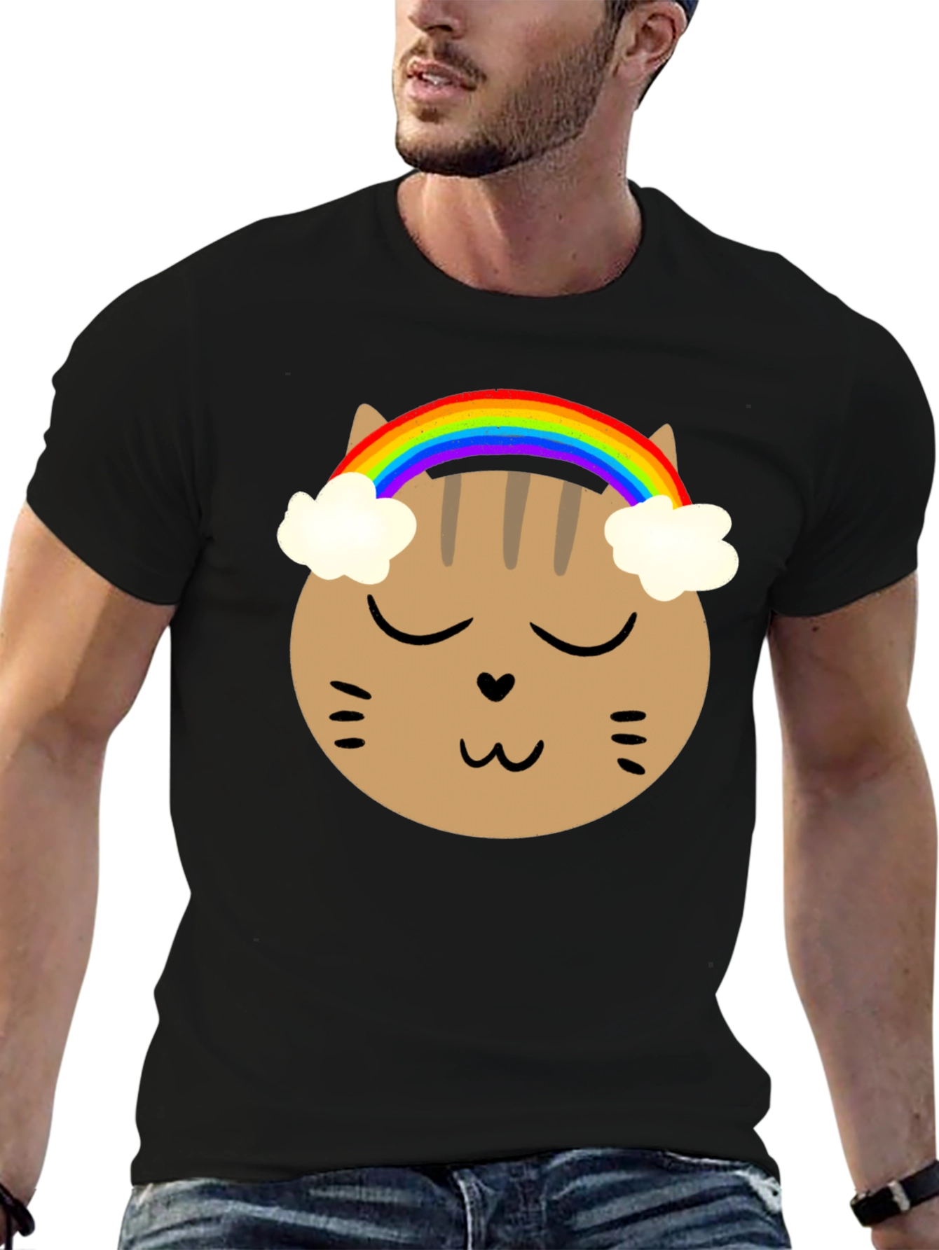 Black Rainbow Cat Graphic Tee - Soft Cotton Blend view 6