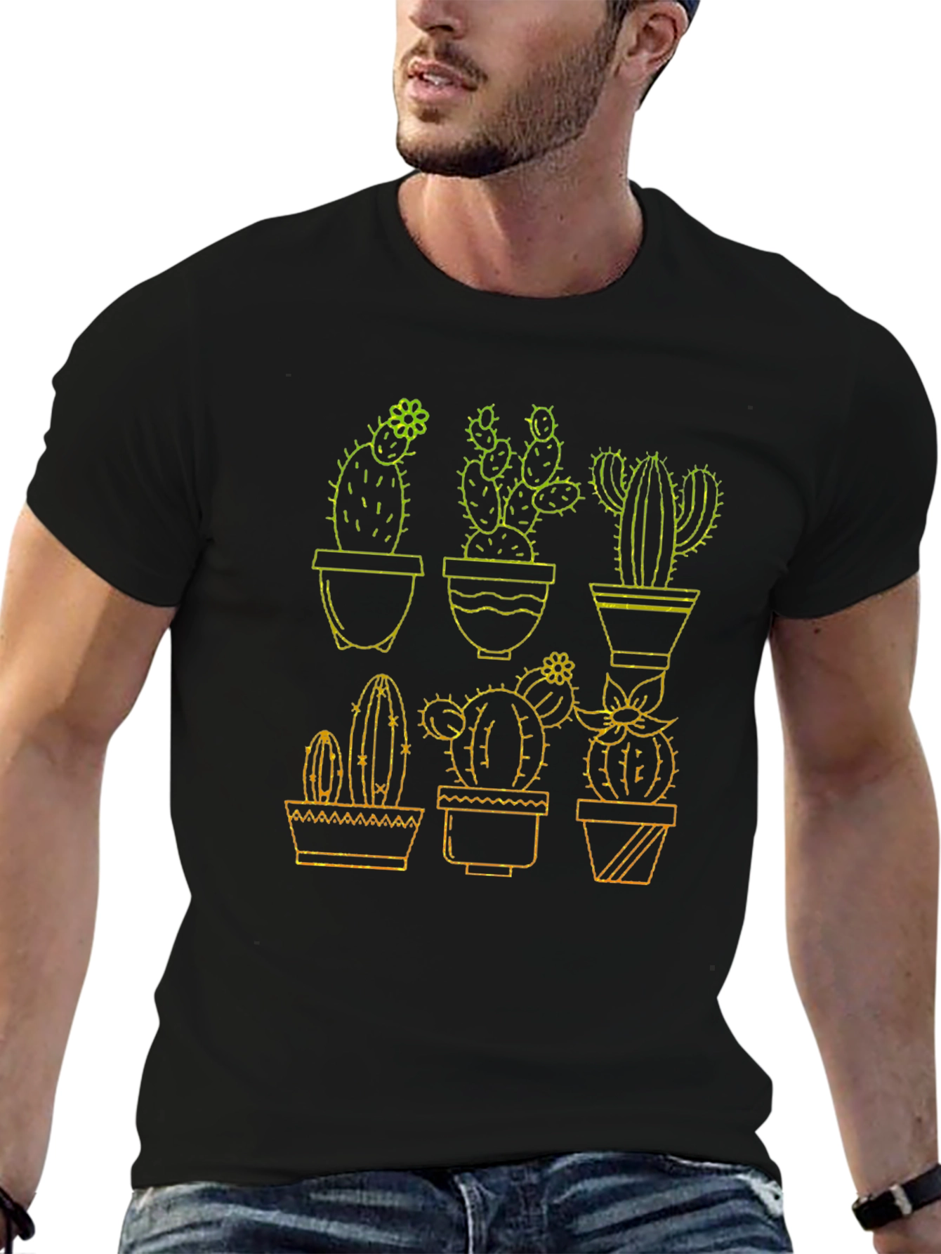 Black Cactus Graphic Tee - Black Cotton T-Shirt view 6