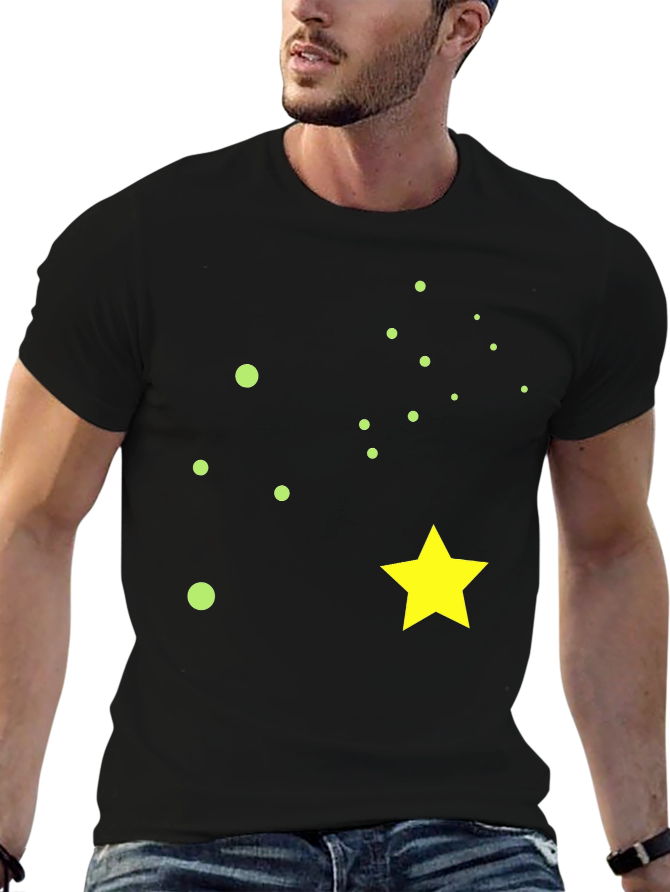 Black Starry Night Black Cotton T-Shirt view 6